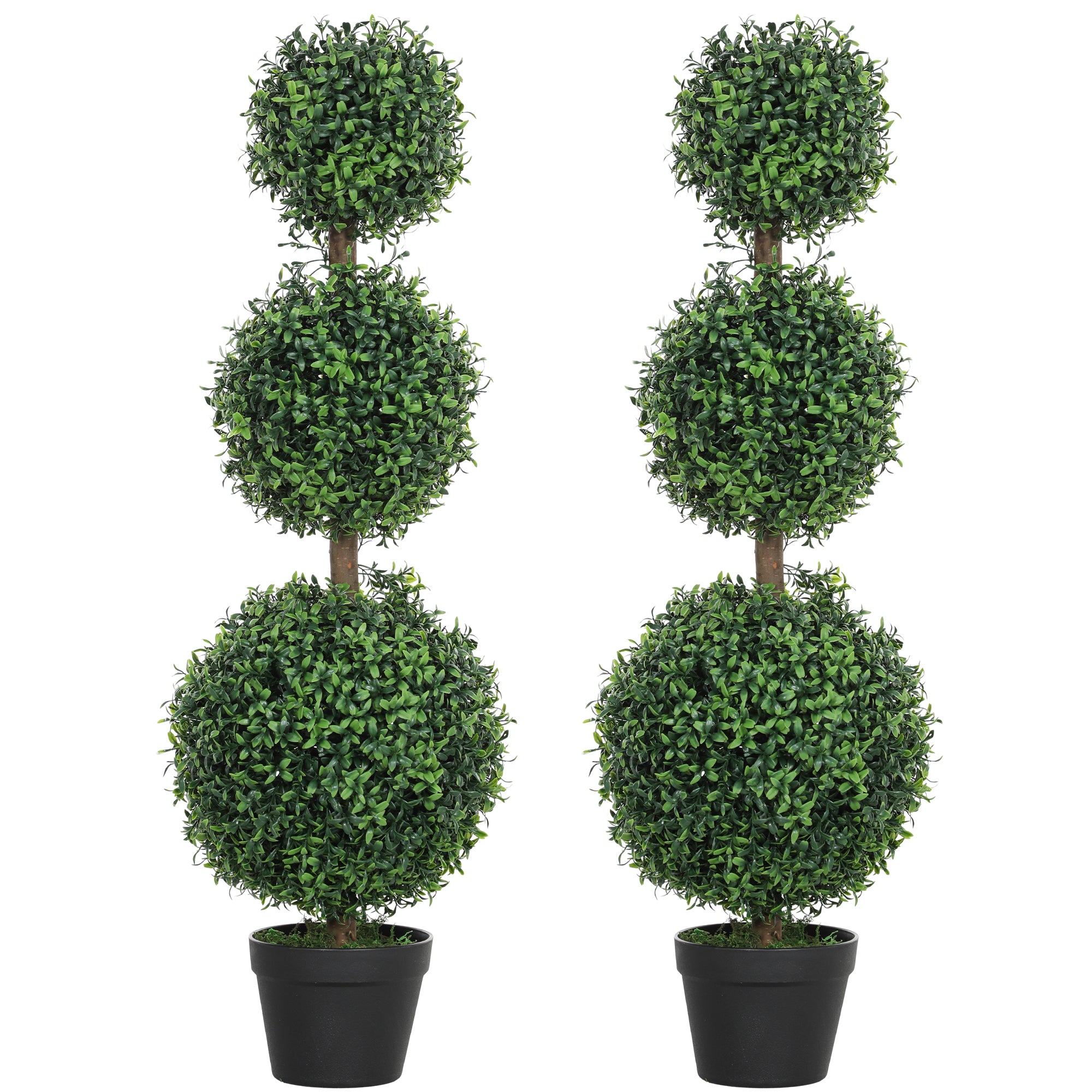 HOMCOM 2 Pack Decorative Artificial Plants, Topiary Ball-shaped Boxwood Trees in Pot, Fake Plants for Home Indoor outdoor Decor, 40 Inch, Green