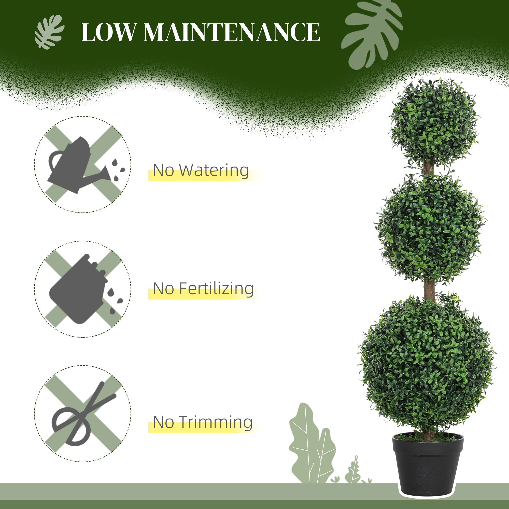 HOMCOM 2 Pack Decorative Artificial Plants, Topiary Ball-shaped Boxwood Trees in Pot, Fake Plants for Home Indoor outdoor Decor, 40 Inch, Green
