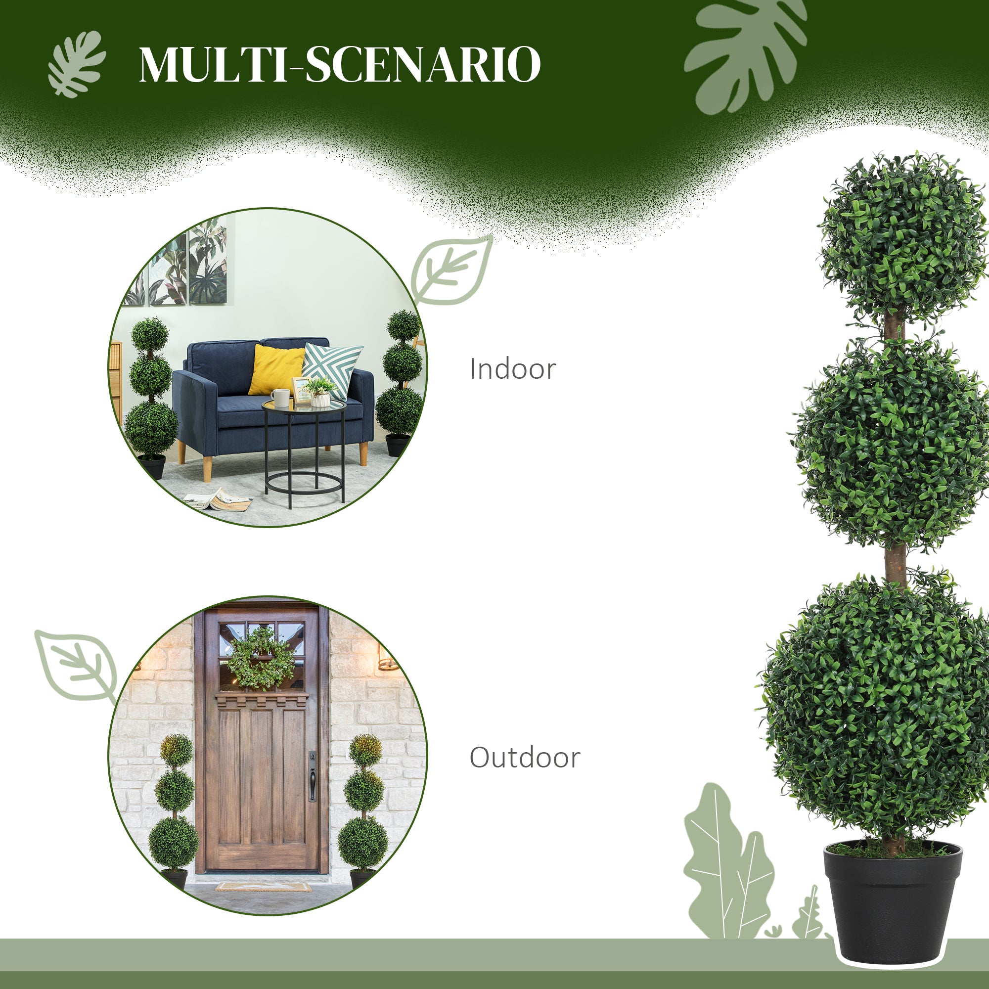 HOMCOM 2 Pack Decorative Artificial Plants, Topiary Ball-shaped Boxwood Trees in Pot, Fake Plants for Home Indoor outdoor Decor, 40 Inch, Green