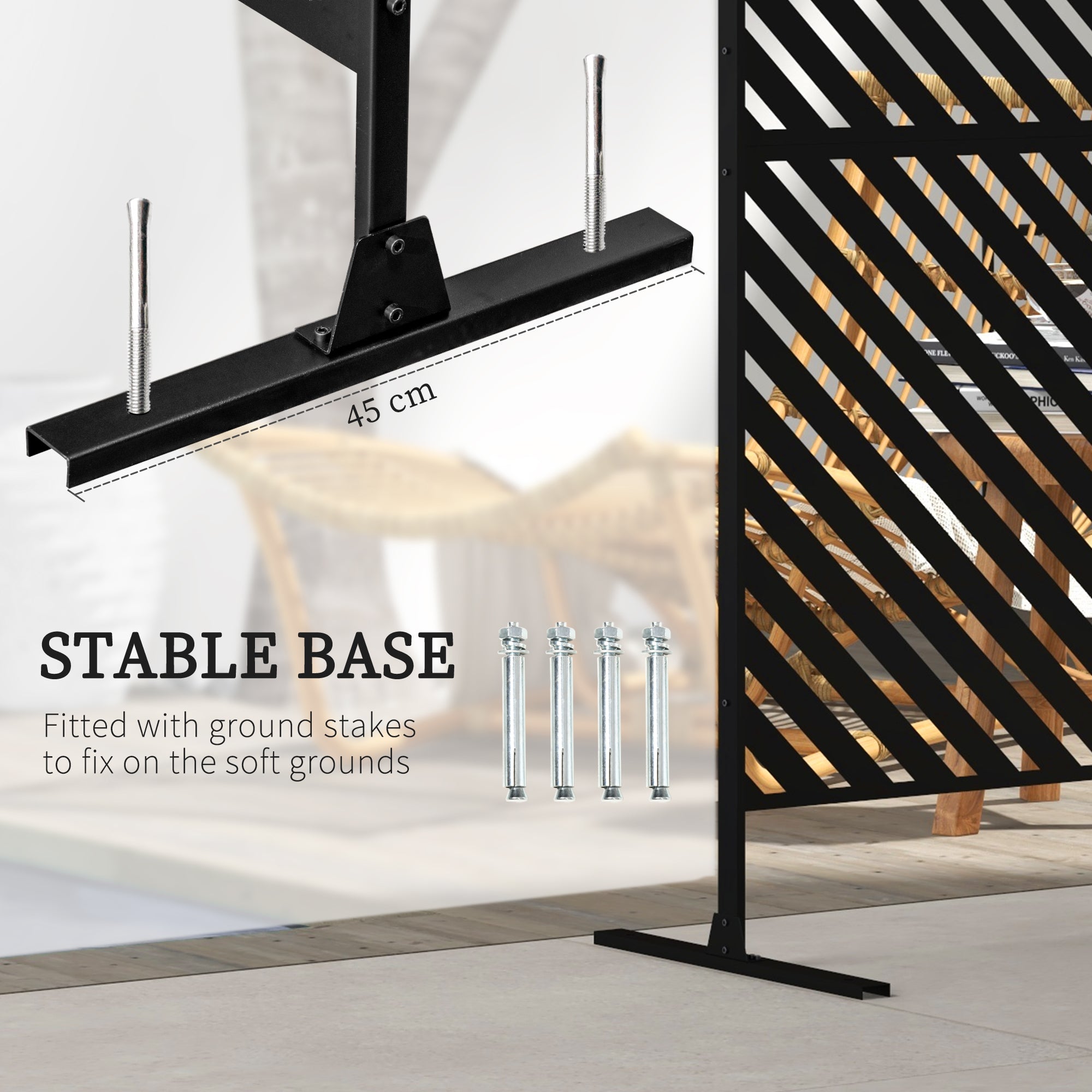 Outsunny Metal Outdoor Privacy Screen, Decorative Outdoor Divider with Stand and Expansion Screws, Freestanding Privacy Panel for Garden, Backyard, Deck, Pool, Triangle Style