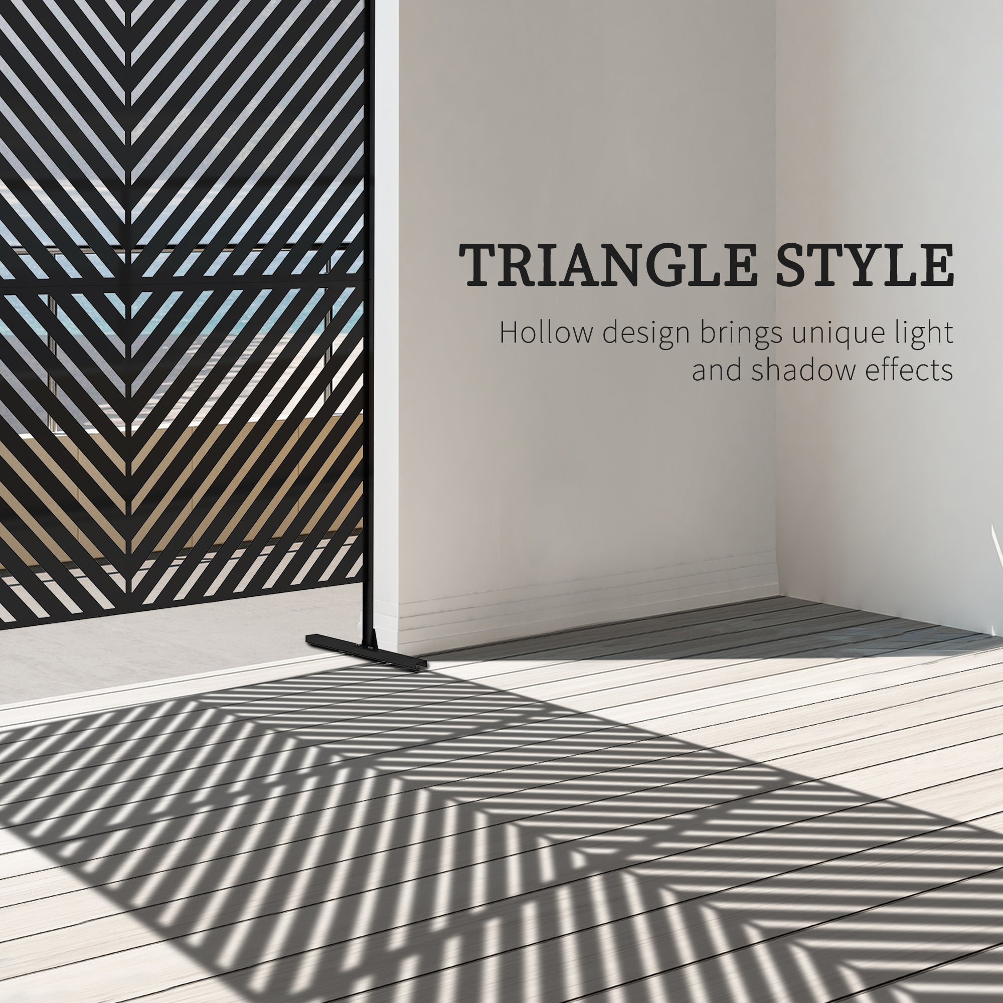 Outsunny Metal Outdoor Privacy Screen, Decorative Outdoor Divider with Stand and Expansion Screws, Freestanding Privacy Panel for Garden, Backyard, Deck, Pool, Triangle Style