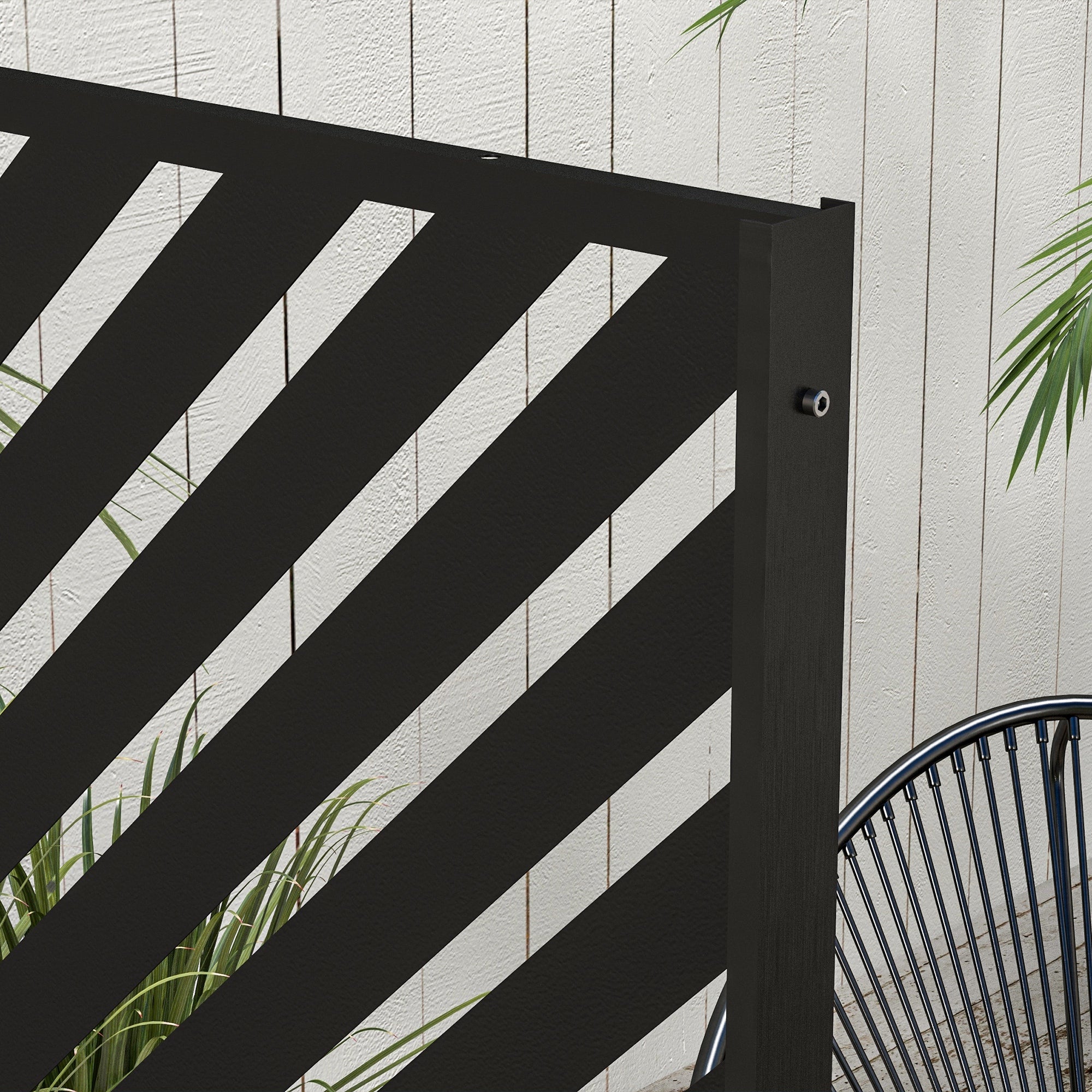 Outsunny Metal Outdoor Privacy Screen, Decorative Outdoor Divider with Stand and Expansion Screws, Freestanding Privacy Panel for Garden, Backyard, Deck, Pool, Triangle Style