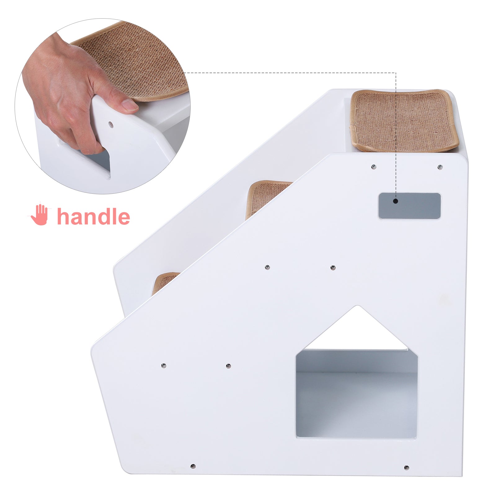 PawHut 3-Step Pet Stairs for Dogs and Cats with Built-in House and Nonslip Carpet, White