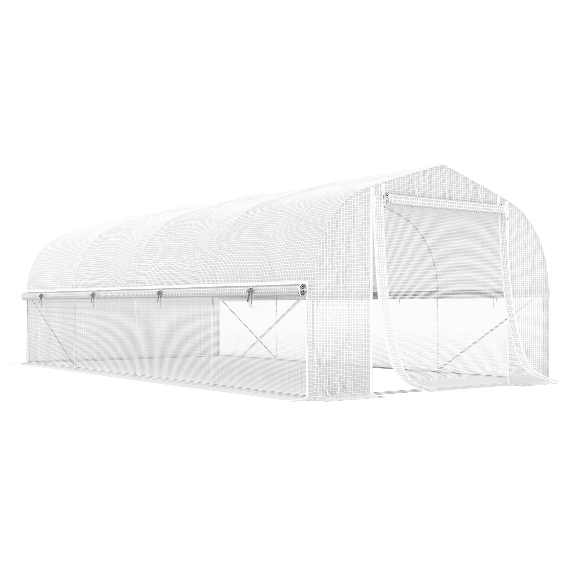 Outsunny 19.5' x 10' x 6.6' Walk-in Tunnel Greenhouse with Roll-up Mesh Sidewalls, Mesh Door, 8 Windows, Outdoor Green House Plant Hot House Tent with Galvanized Steel Frame, White