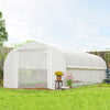 Outsunny 19.5' x 10' x 6.6' Walk-in Tunnel Greenhouse with Roll-up Mesh Sidewalls, Mesh Door, 8 Windows, Outdoor Green House Plant Hot House Tent with Galvanized Steel Frame, White