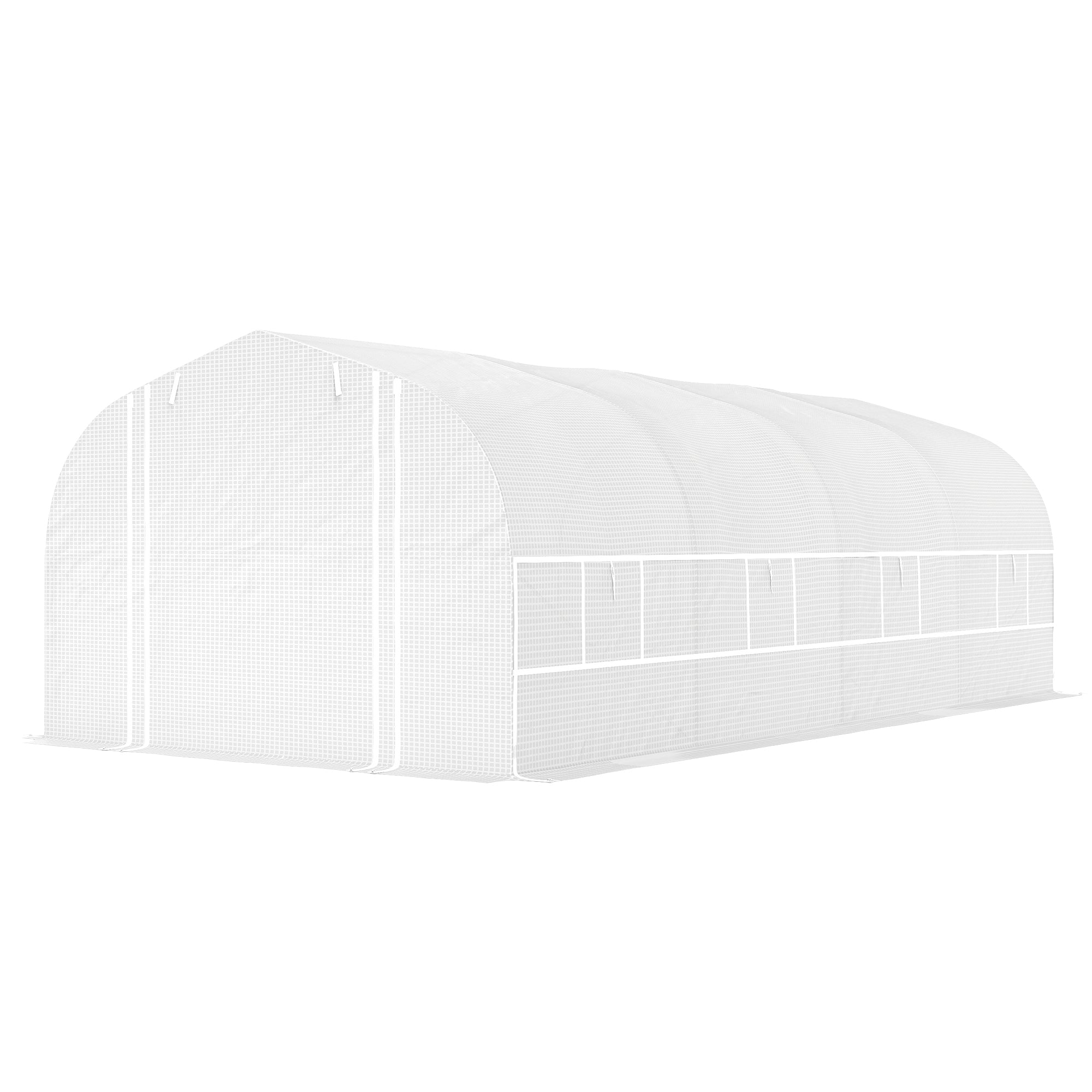 Outsunny 19.5' x 10' x 6.6' Walk-in Tunnel Greenhouse with Roll-up Mesh Sidewalls, Mesh Door, 8 Windows, Outdoor Green House Plant Hot House Tent with Galvanized Steel Frame, White
