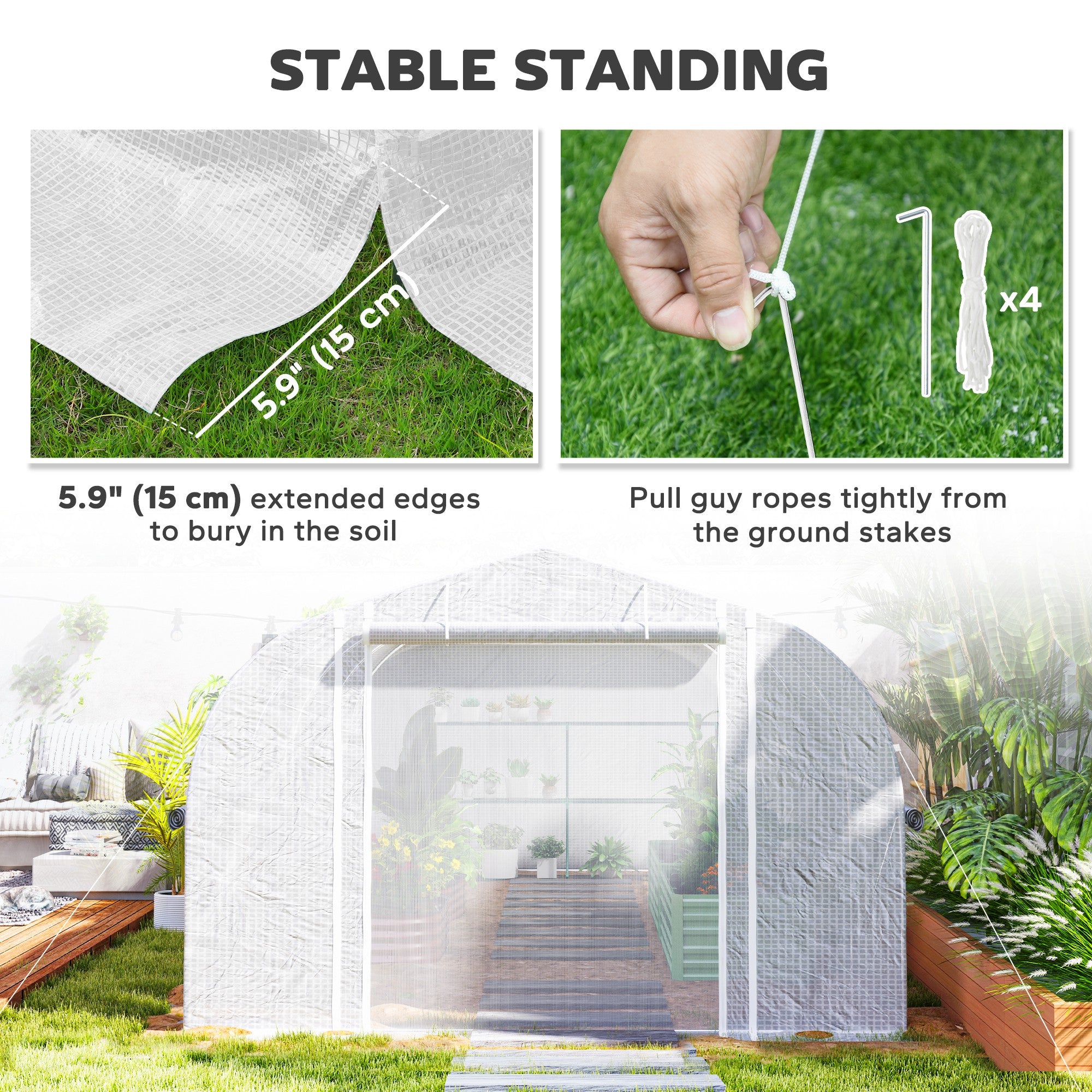 Outsunny 19.5' x 10' x 6.6' Walk-in Tunnel Greenhouse with Roll-up Mesh Sidewalls, Mesh Door, 8 Windows, Outdoor Green House Plant Hot House Tent with Galvanized Steel Frame, White