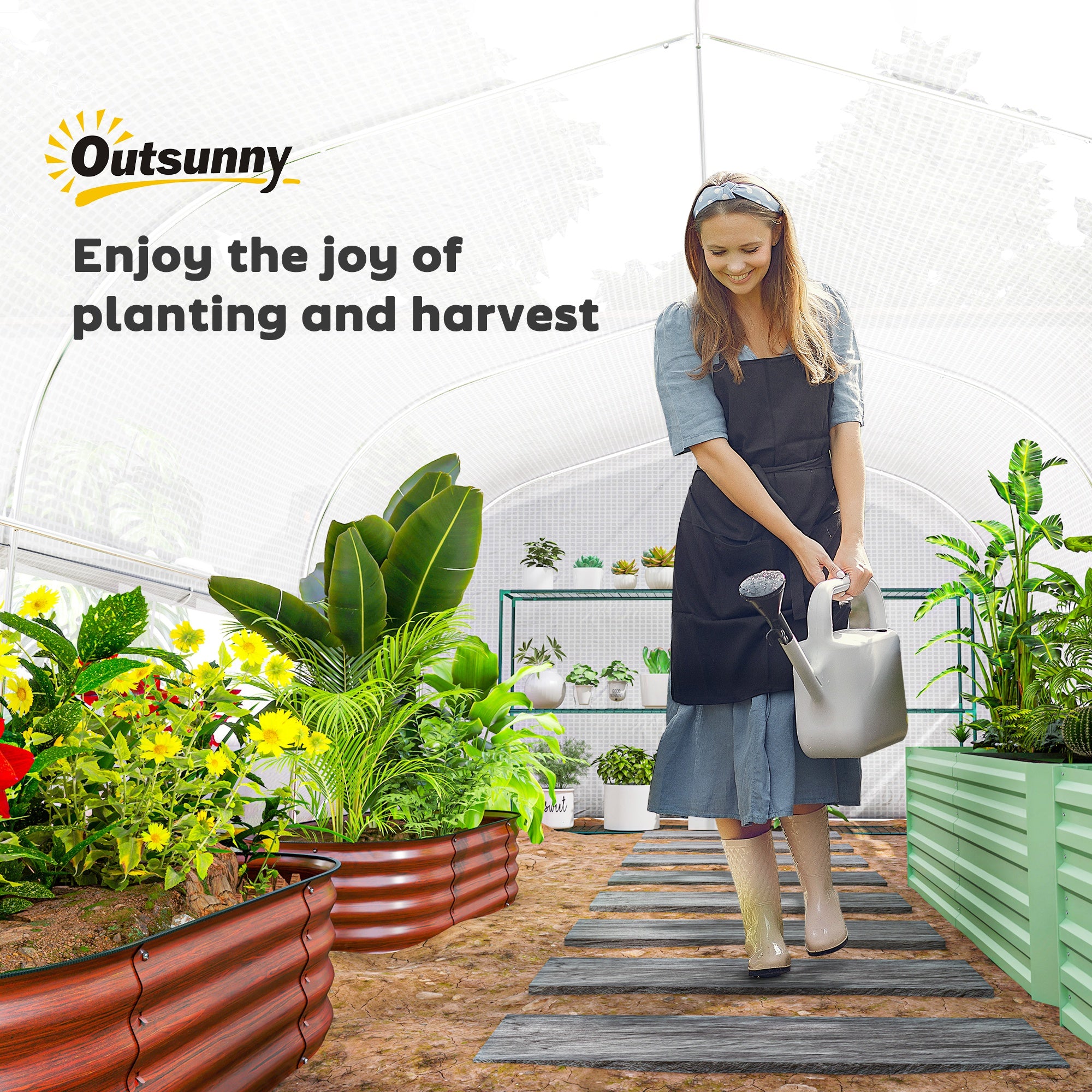 Outsunny 19.5' x 10' x 6.6' Walk-in Tunnel Greenhouse with Roll-up Mesh Sidewalls, Mesh Door, 8 Windows, Outdoor Green House Plant Hot House Tent with Galvanized Steel Frame, White