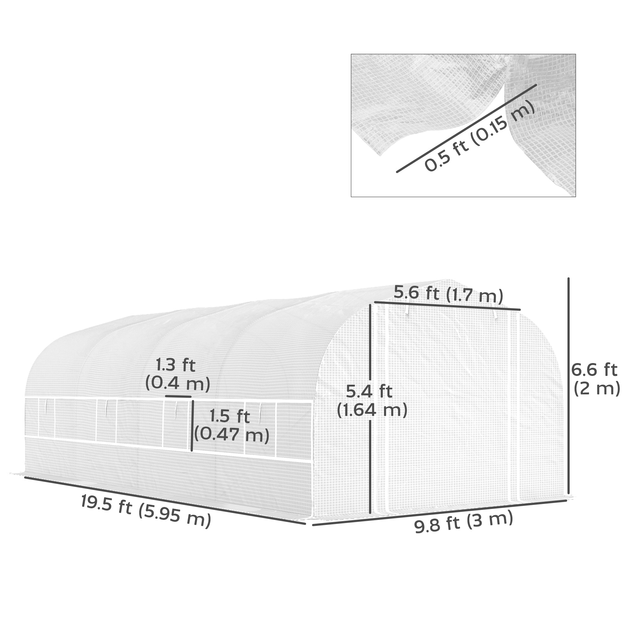Outsunny 19.5' x 10' x 6.6' Walk-in Tunnel Greenhouse with Roll-up Mesh Sidewalls, Mesh Door, 8 Windows, Outdoor Green House Plant Hot House Tent with Galvanized Steel Frame, White