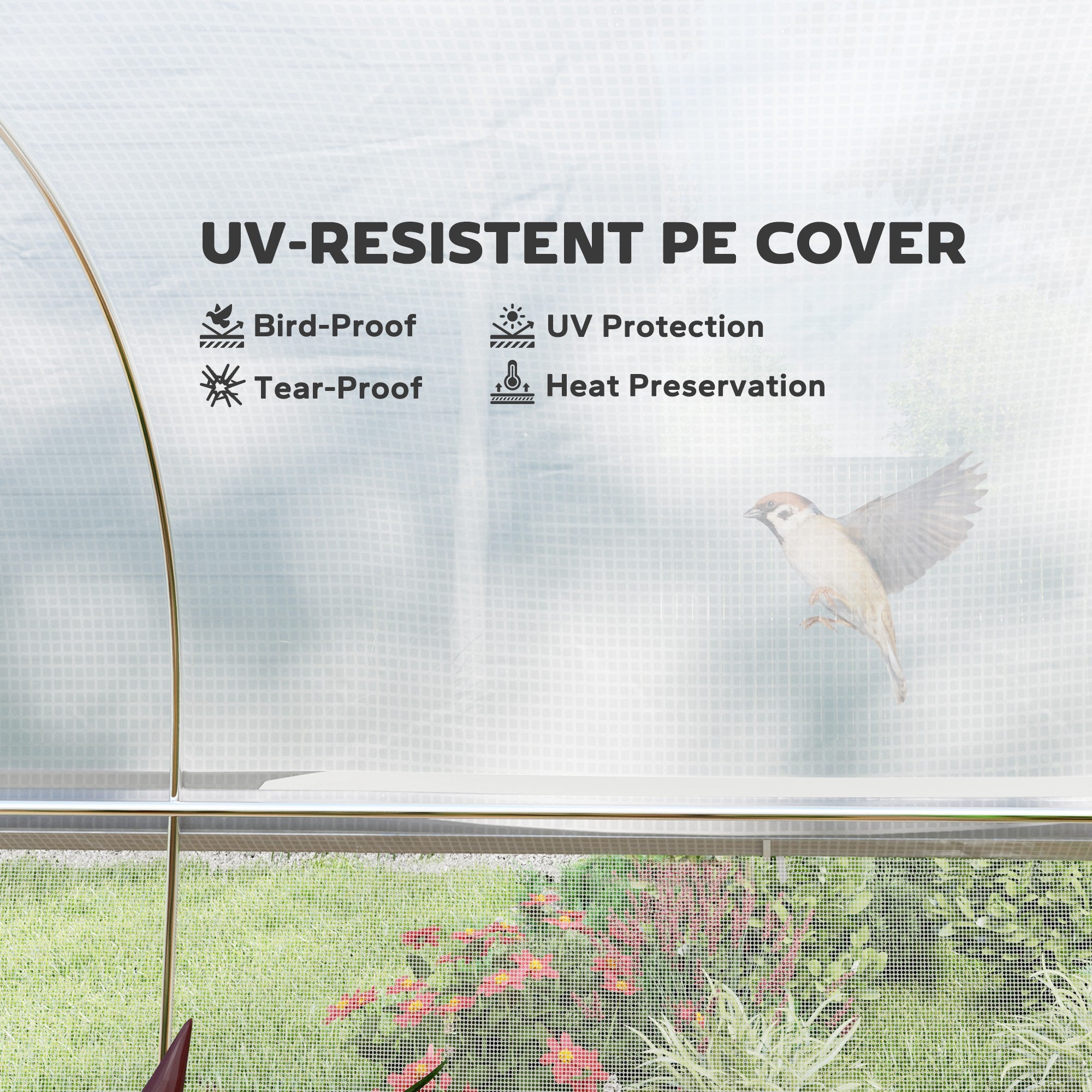 Outsunny 19.5' x 10' x 6.6' Walk-in Tunnel Greenhouse with Roll-up Mesh Sidewalls, Mesh Door, 8 Windows, Outdoor Green House Plant Hot House Tent with Galvanized Steel Frame, White