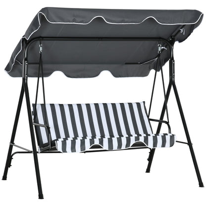 Outsunny 3-Seat Patio Swing Chair, Outdoor Porch Swing Glider with Adjustable Canopy, Removable Cushion, and Weather Resistant Steel Frame, for Garden, Poolside, Grey and White