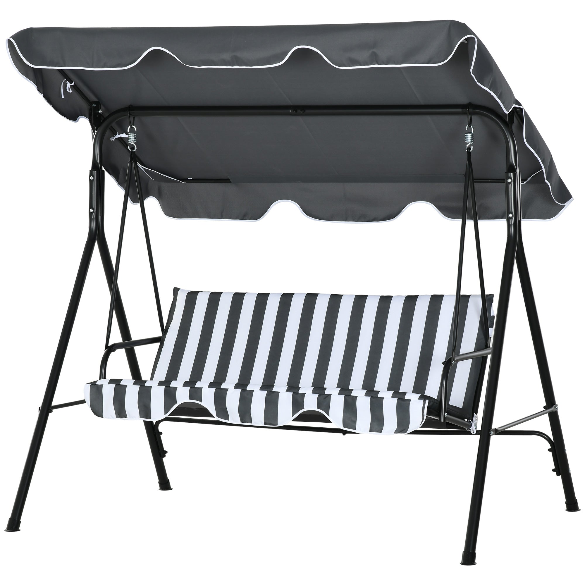 Outsunny 3-Seat Patio Swing Chair, Outdoor Porch Swing Glider with Adjustable Canopy, Removable Cushion, and Weather Resistant Steel Frame, for Garden, Poolside, Grey and White