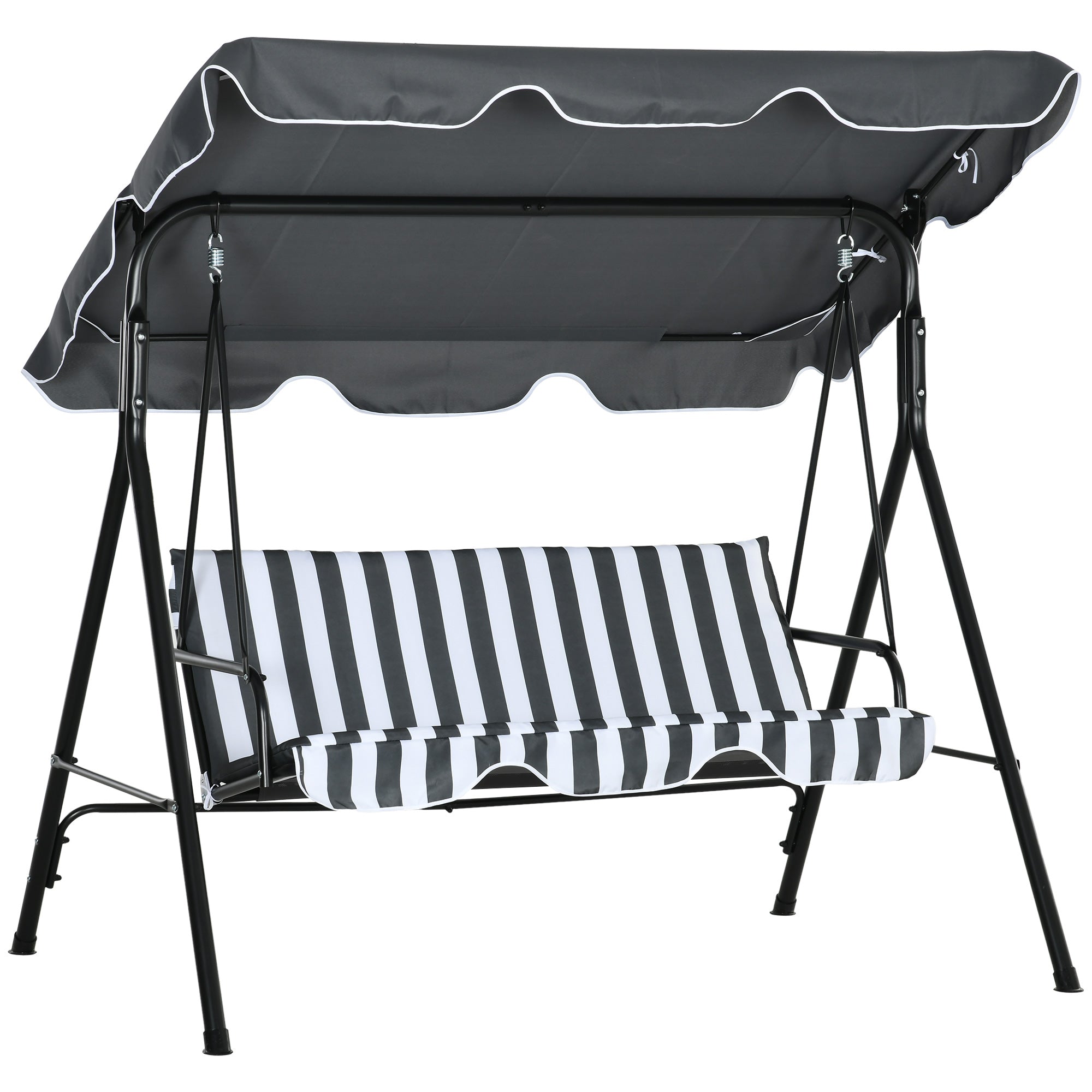 Outsunny 3-Seat Patio Swing Chair, Outdoor Porch Swing Glider with Adjustable Canopy, Removable Cushion, and Weather Resistant Steel Frame, for Garden, Poolside, Grey and White