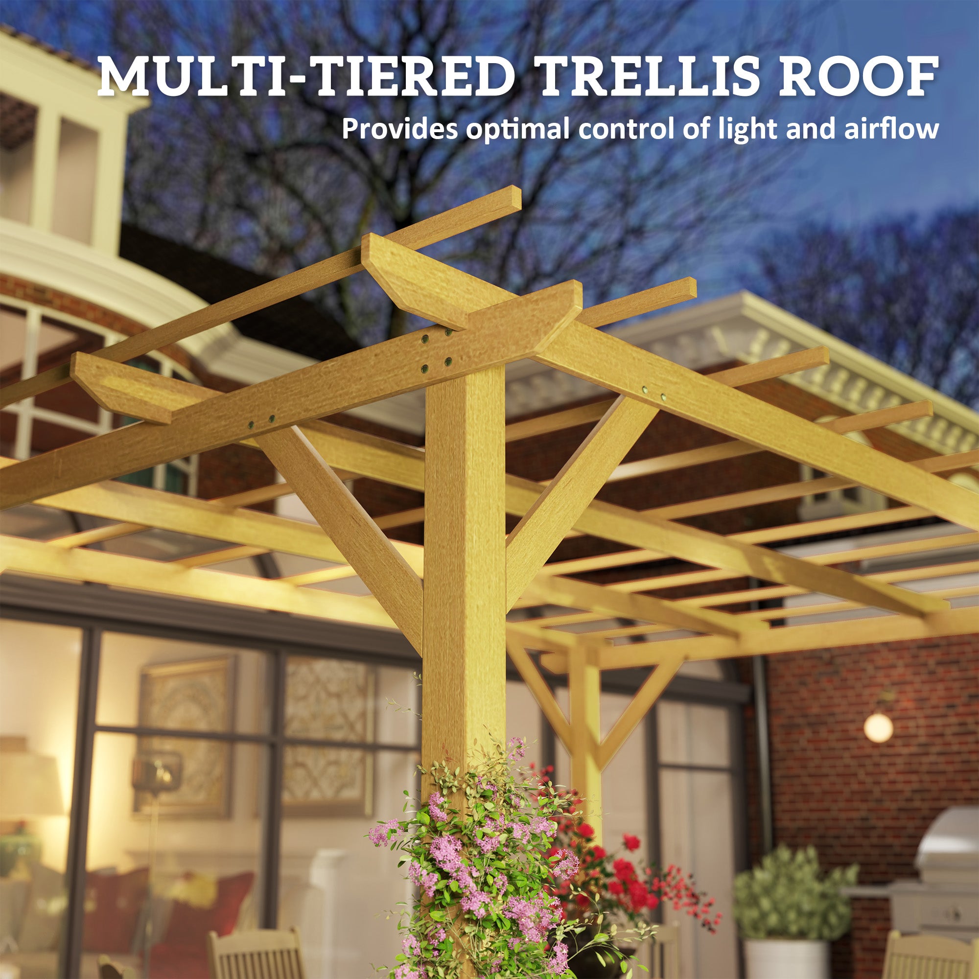 Outsunny 10' x 13' Outdoor Pergola, Wood Gazebo Grape Trellis with Stable Structure and Concrete Anchors for Climbing Plant Support, Garden, Patio, Backyard, Deck, Nature Wood