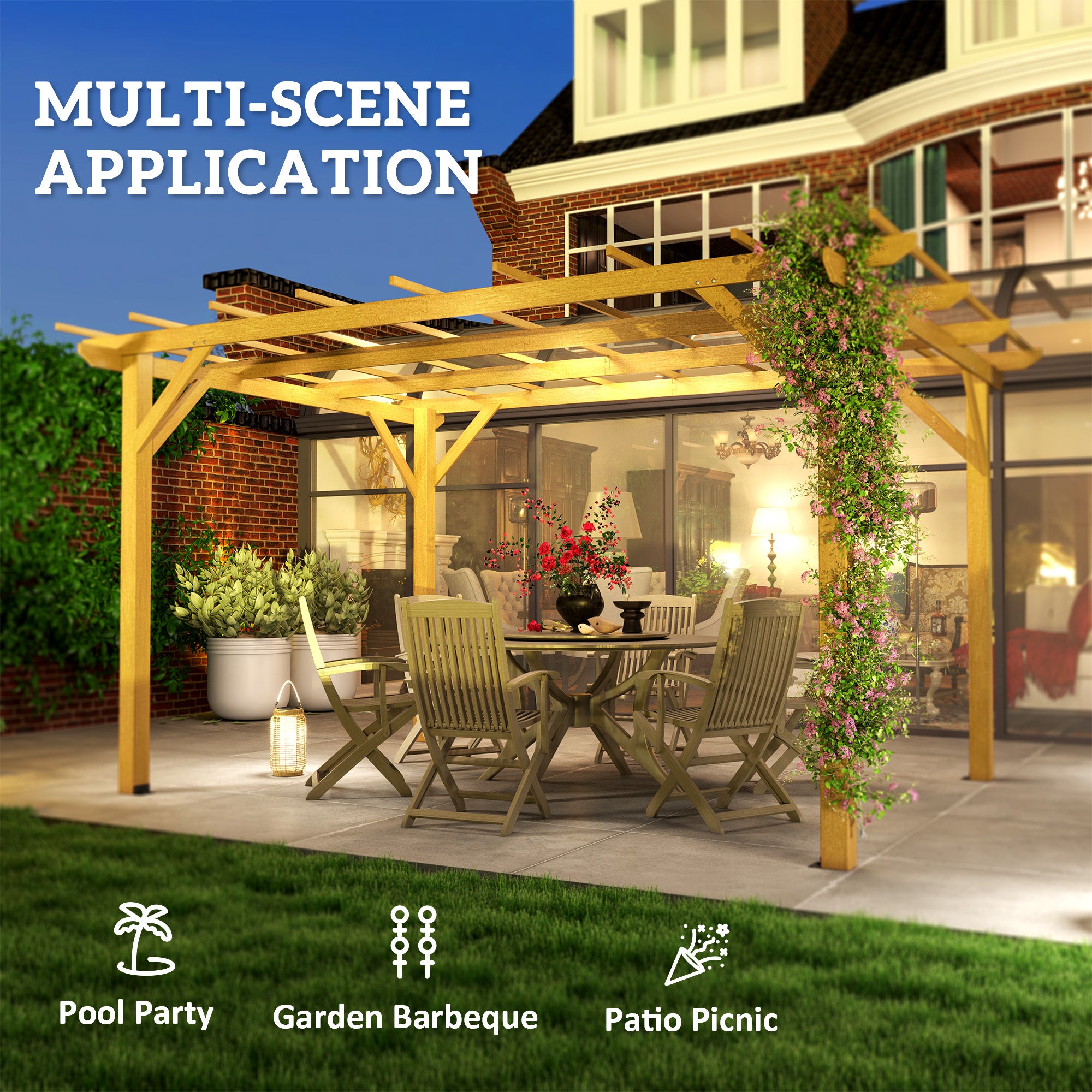 Outsunny 10' x 13' Outdoor Pergola, Wood Gazebo Grape Trellis with Stable Structure and Concrete Anchors for Climbing Plant Support, Garden, Patio, Backyard, Deck, Nature Wood