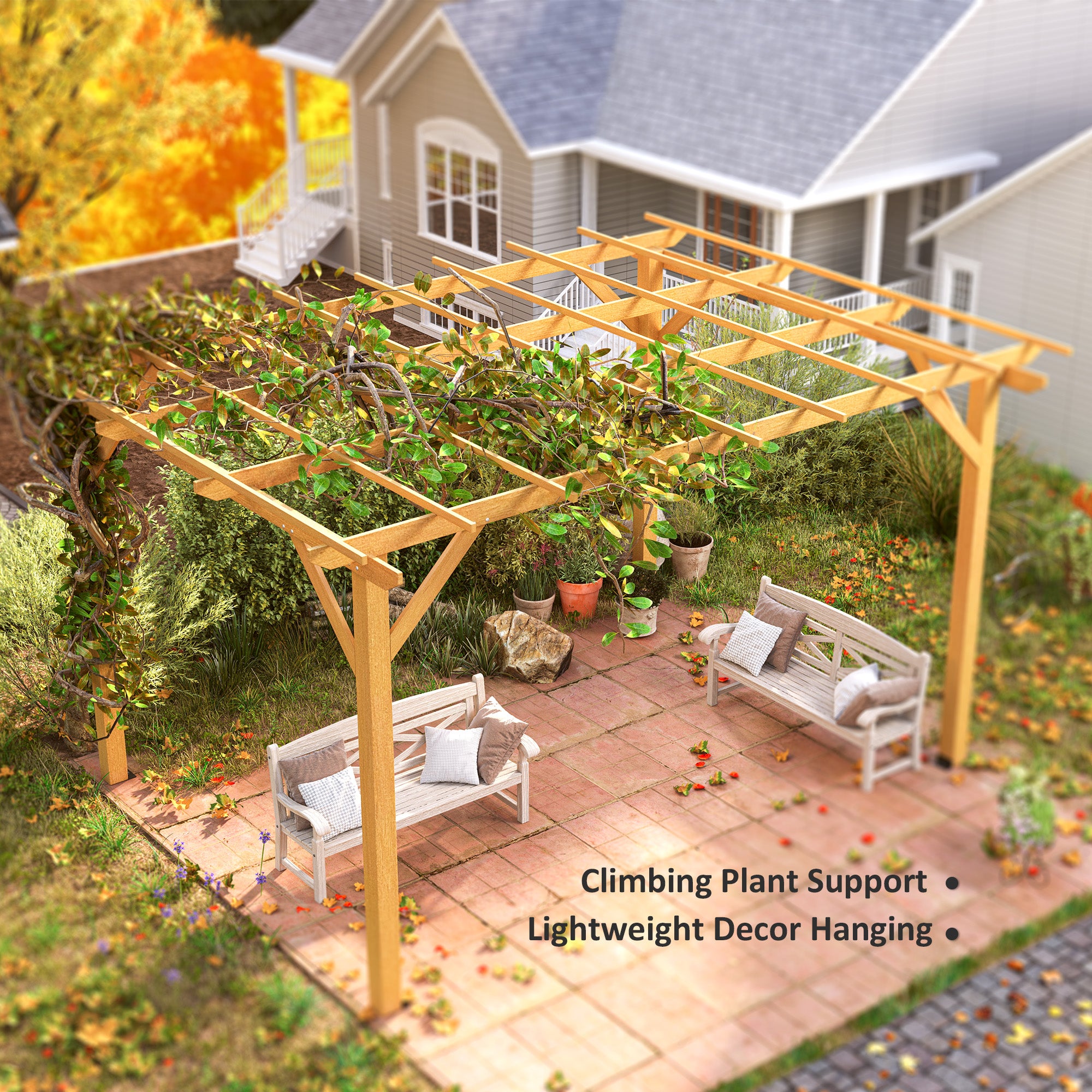 Outsunny 10' x 13' Outdoor Pergola, Wood Gazebo Grape Trellis with Stable Structure and Concrete Anchors for Climbing Plant Support, Garden, Patio, Backyard, Deck, Nature Wood