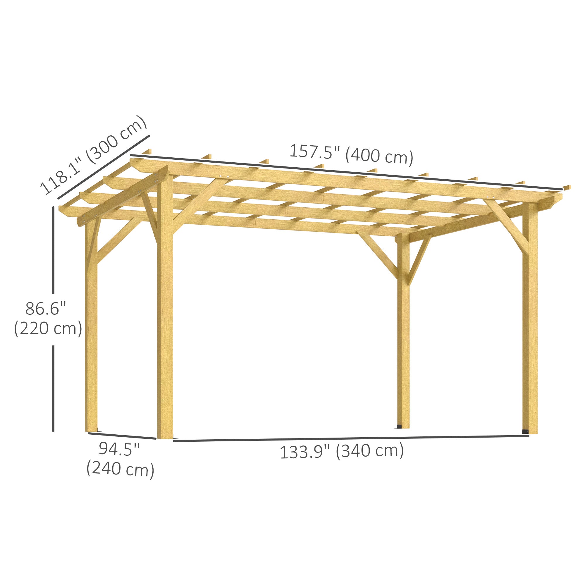 Outsunny 10' x 13' Outdoor Pergola, Wood Gazebo Grape Trellis with Stable Structure and Concrete Anchors for Climbing Plant Support, Garden, Patio, Backyard, Deck, Nature Wood
