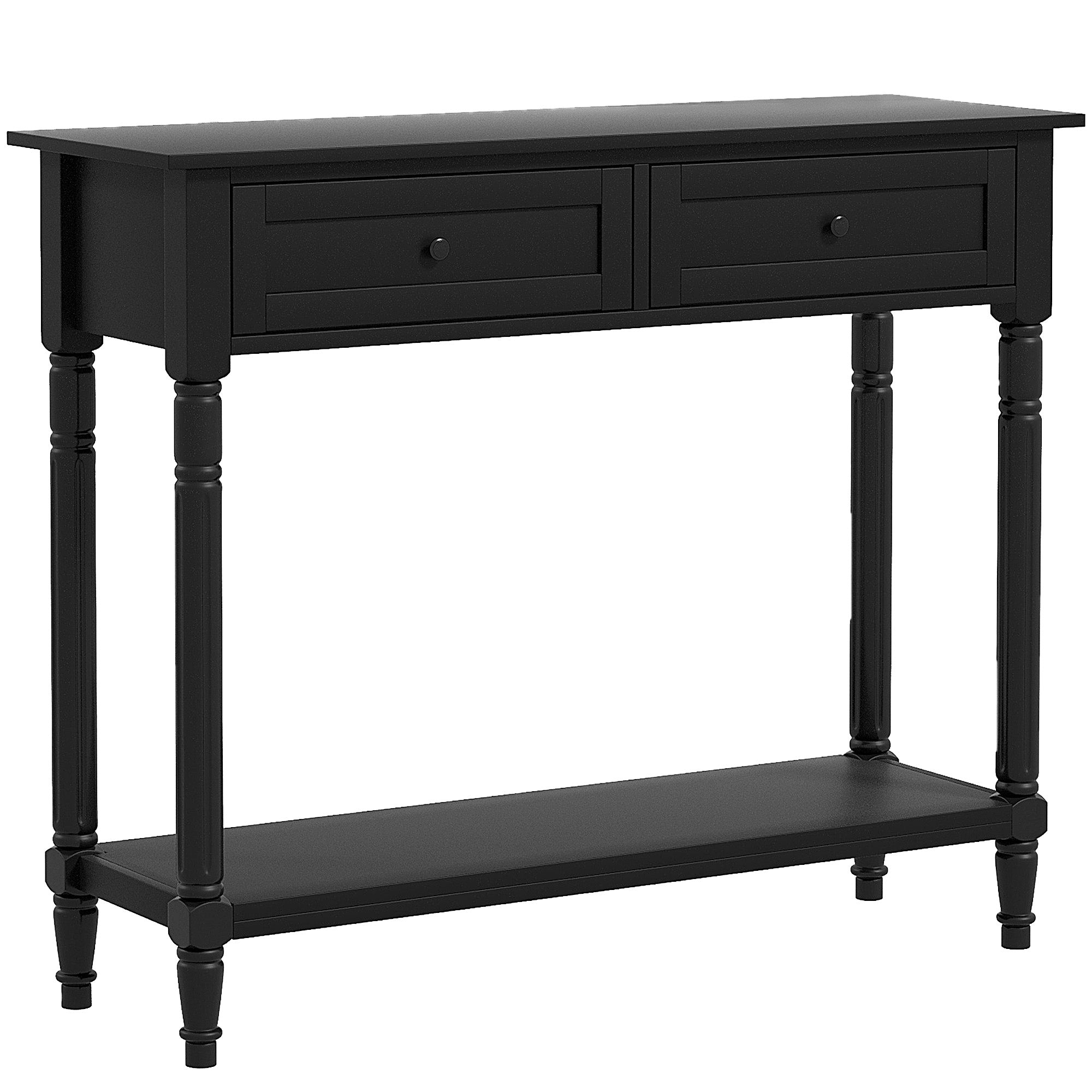 HOMCOM 35.8" Modern Console Table with Drawers, 2-Tier Entryway Table with Shelf and Turned Legs for Hallway, Living Room, Black
