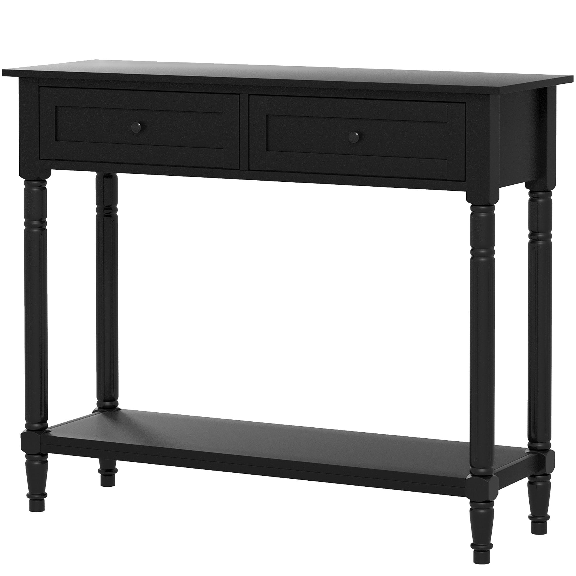 HOMCOM 35.8" Modern Console Table with Drawers, 2-Tier Entryway Table with Shelf and Turned Legs for Hallway, Living Room, Black