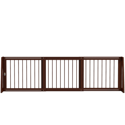 PawHut Freestanding Pet Gate, Wooden Dog Gate with 28"-75" Retractable Length, Support Feet, Non-Slip Mats, 3 Panel Pet Gate for Indoor, Stairway, Doorway, Brown