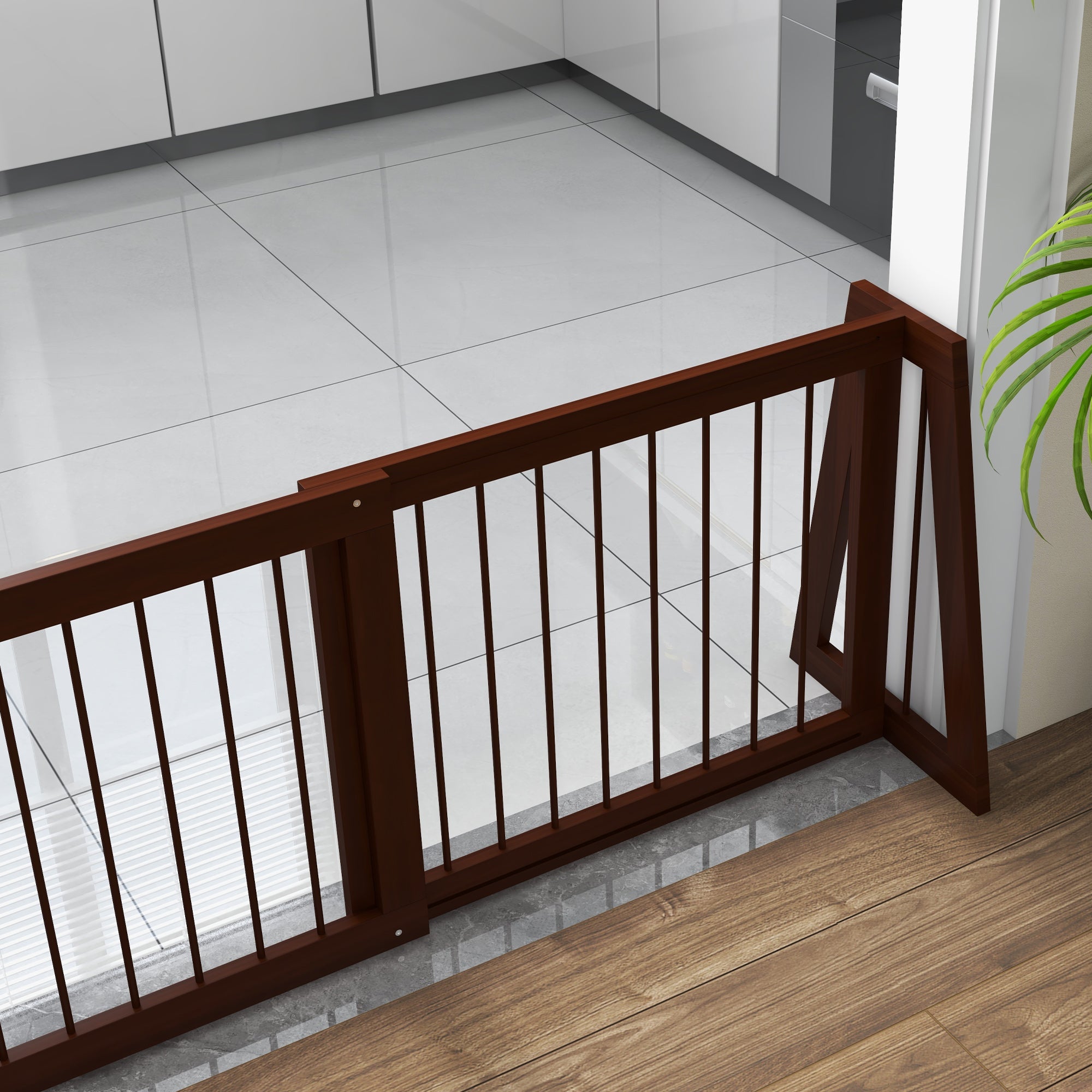 PawHut Freestanding Pet Gate, Wooden Dog Gate with 28"-75" Retractable Length, Support Feet, Non-Slip Mats, 3 Panel Pet Gate for Indoor, Stairway, Doorway, Brown