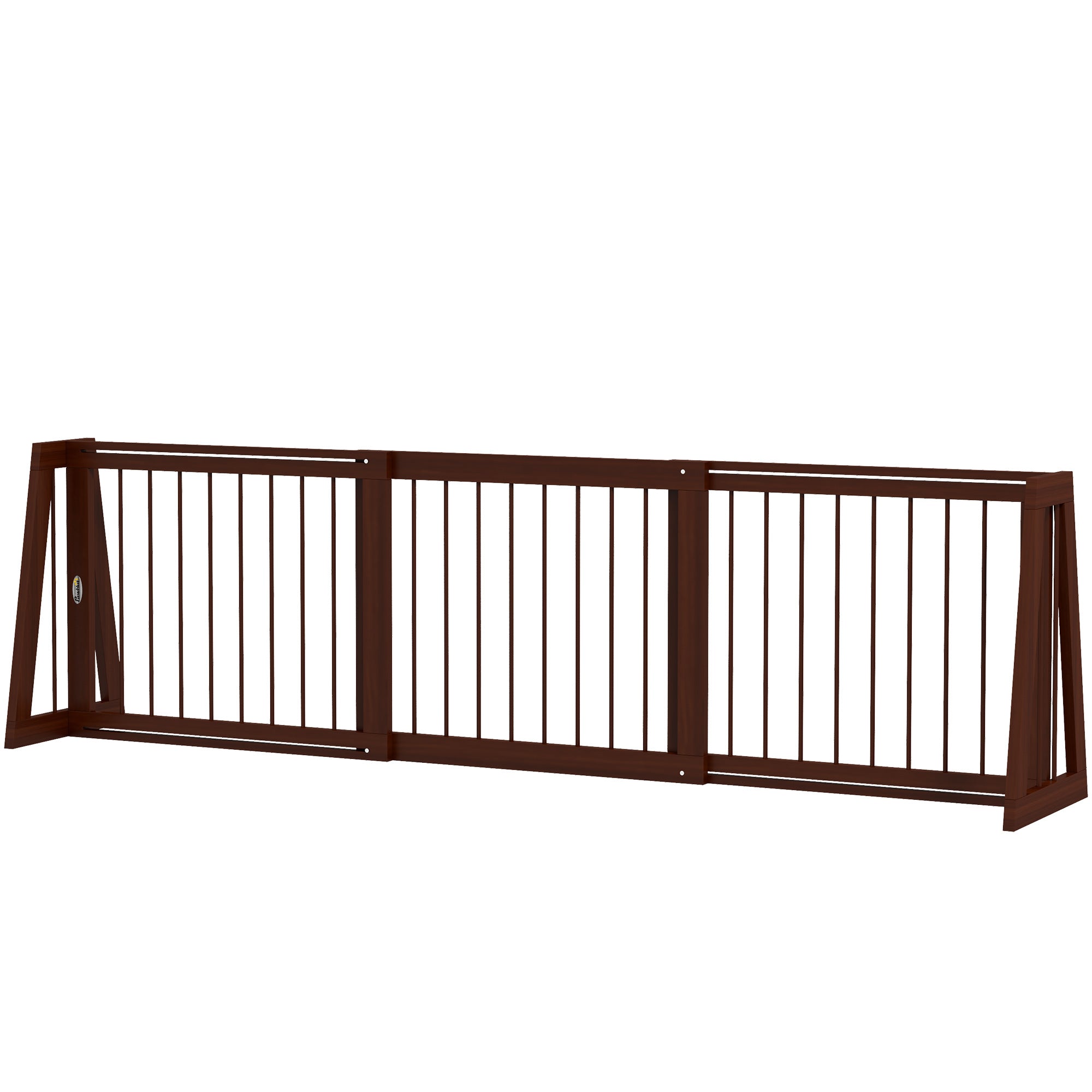 PawHut Freestanding Pet Gate, Wooden Dog Gate with 28"-75" Retractable Length, Support Feet, Non-Slip Mats, 3 Panel Pet Gate for Indoor, Stairway, Doorway, Brown