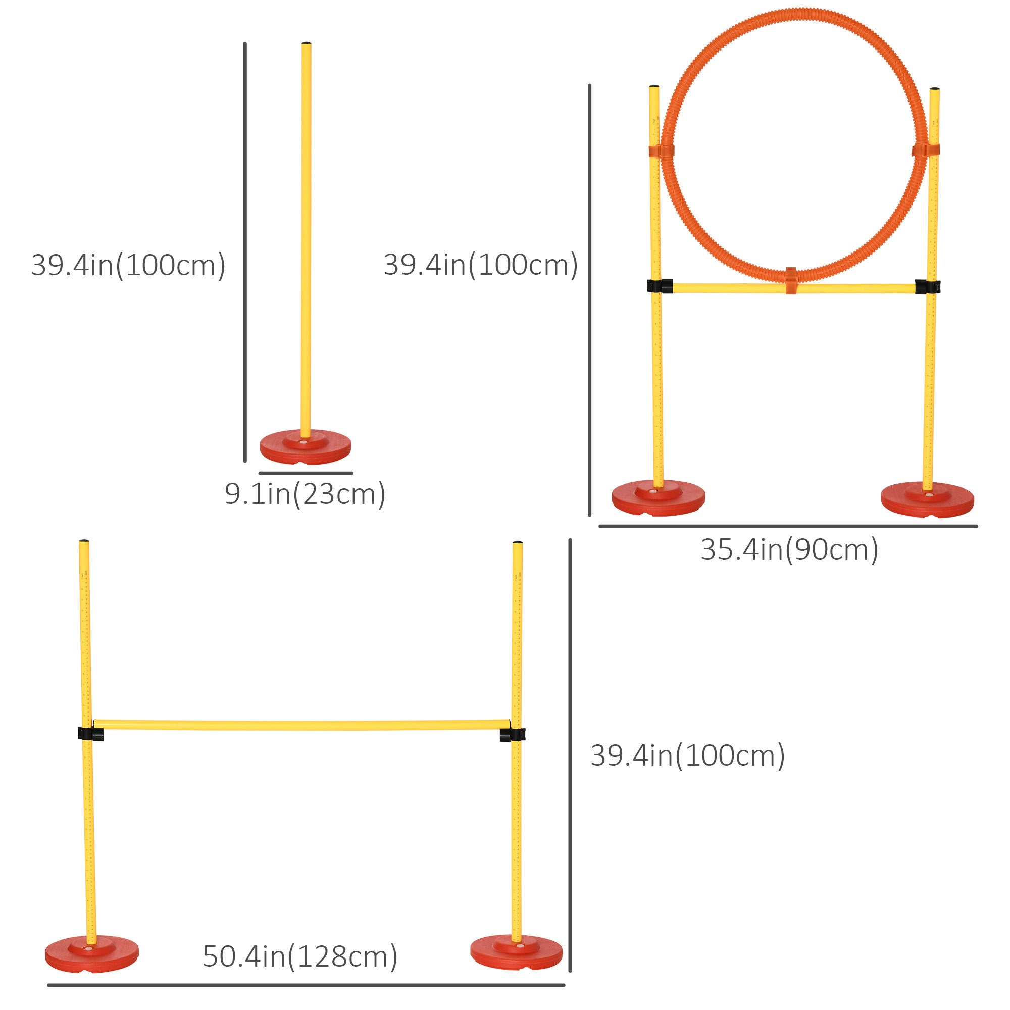 PawHut 3PCs Portable Pet Agility Training Obstacle Set for Dogs w/ Adjustable Weave Pole, Jumping Ring, Adjustable High Jump