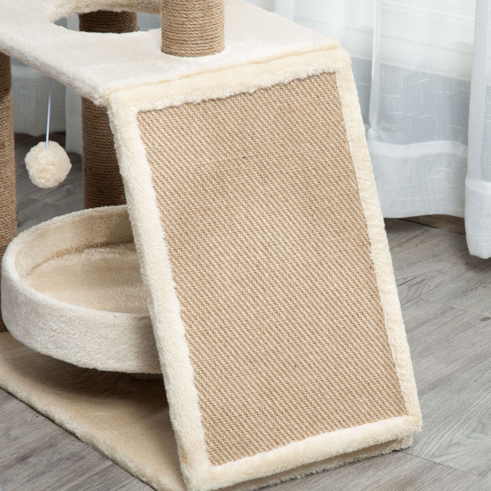PawHut Cat Tree for Indoor Cats with Scratching Posts Pad, Kitten Tower with Bed Perch Ball Toy, 60 x 30 x 76 cm, Light Brown