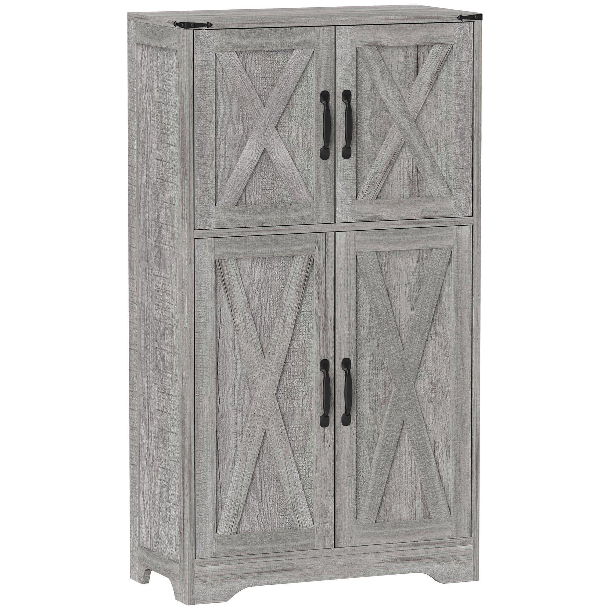 HOMCOM 42.5" Farmhouse Kitchen Pantry Cabinet, Freestanding Pantry Storage Cabinet with Barn Doors and Adjustable Shelves, Kitchen Cabinet, Grey Wood Grain