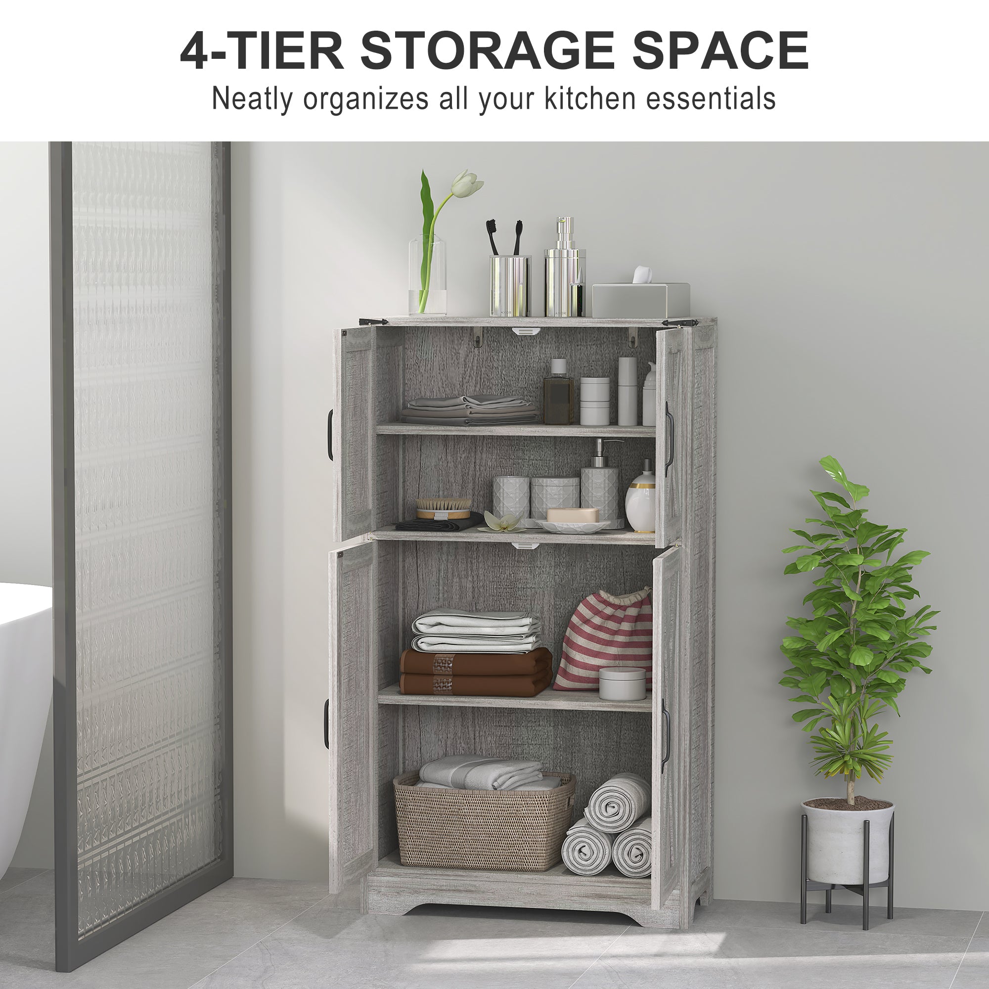 HOMCOM 42.5" Farmhouse Kitchen Pantry Cabinet, Freestanding Pantry Storage Cabinet with Barn Doors and Adjustable Shelves, Kitchen Cabinet, Grey Wood Grain