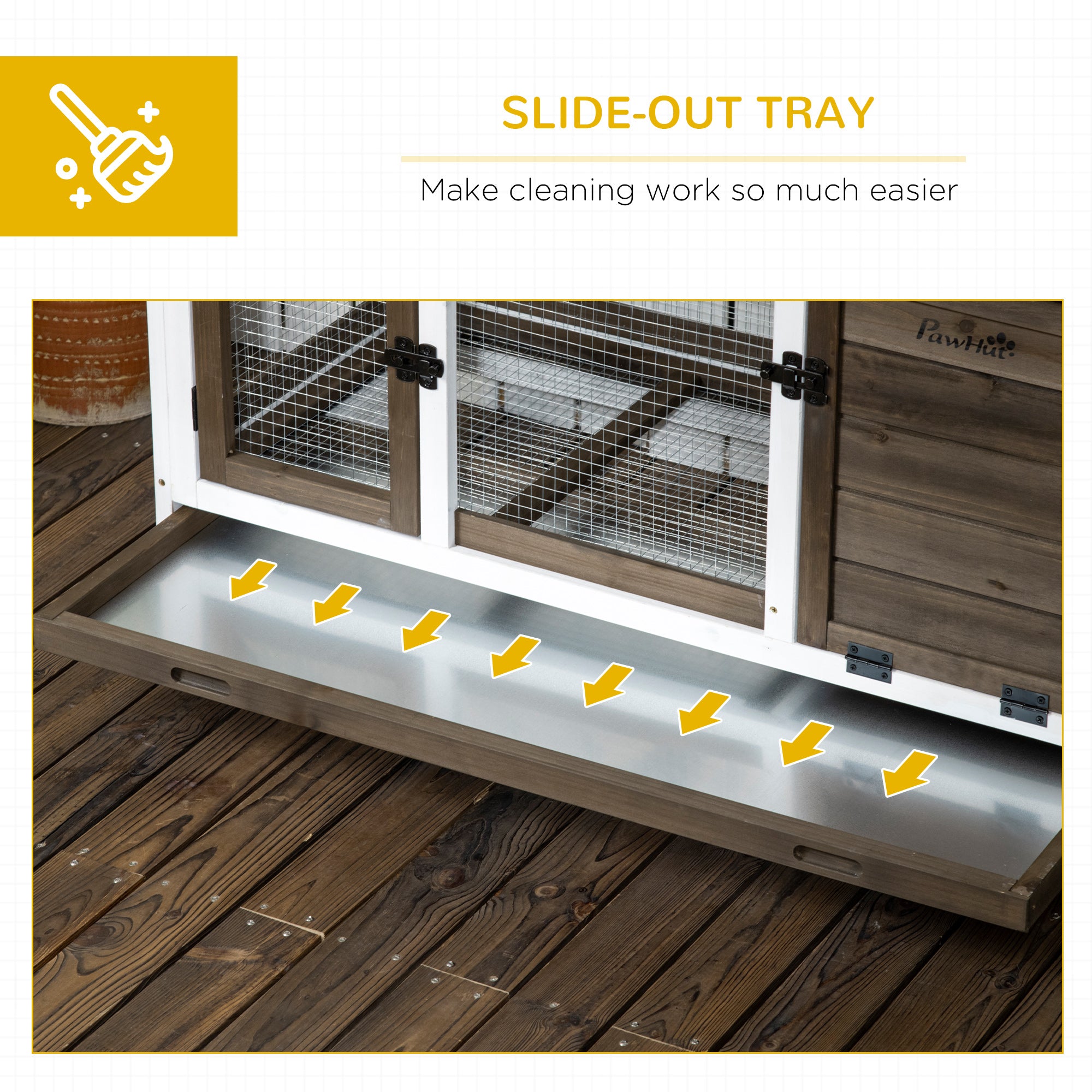 PawHut  Indoor Rabbit Hutch with Wheels, Bunny Cage with Ramp, Run, Pull Out Tray, Suitable for Rabbit, Guinea Pig, Coffee