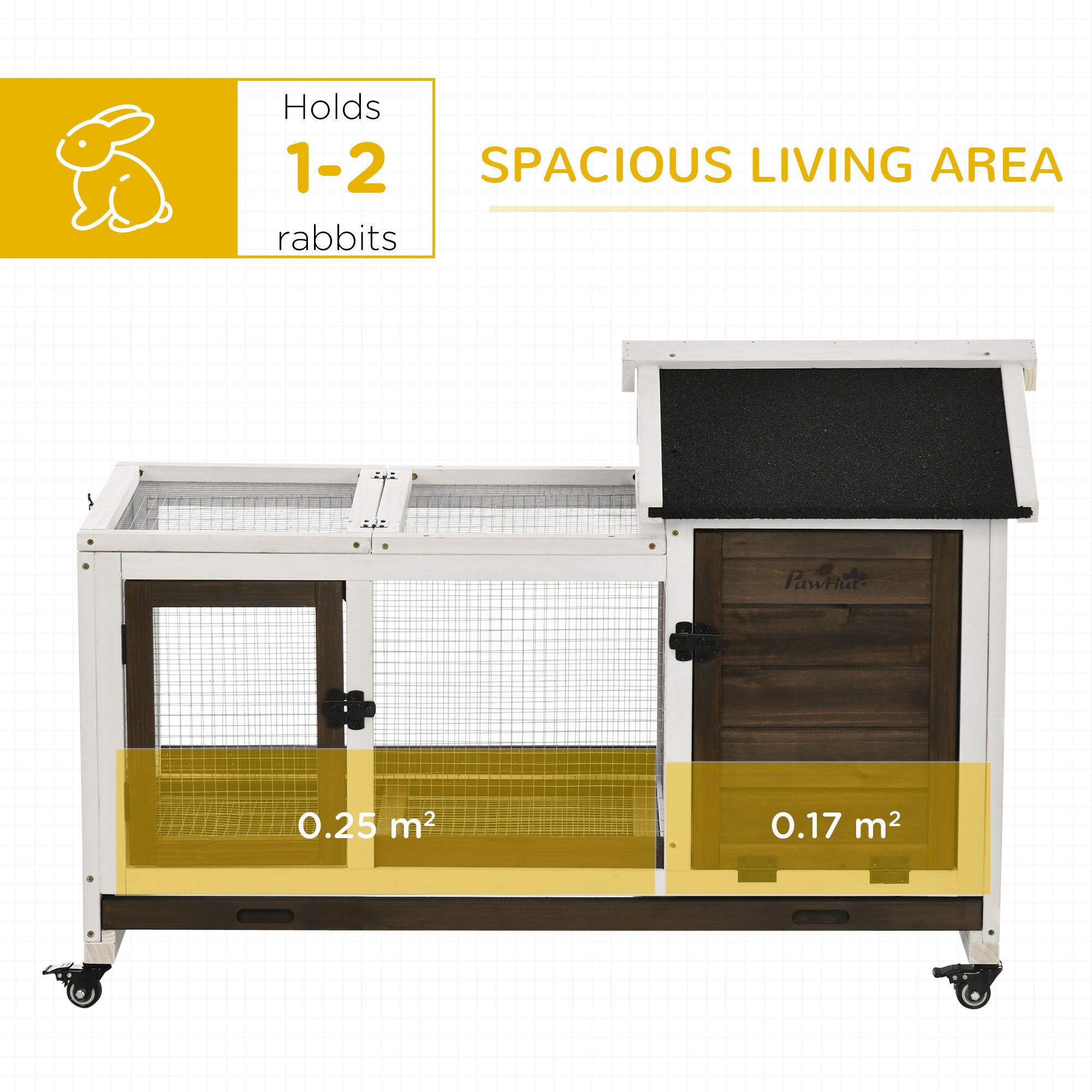 PawHut  Indoor Rabbit Hutch with Wheels, Bunny Cage with Ramp, Run, Pull Out Tray, Suitable for Rabbit, Guinea Pig, Coffee