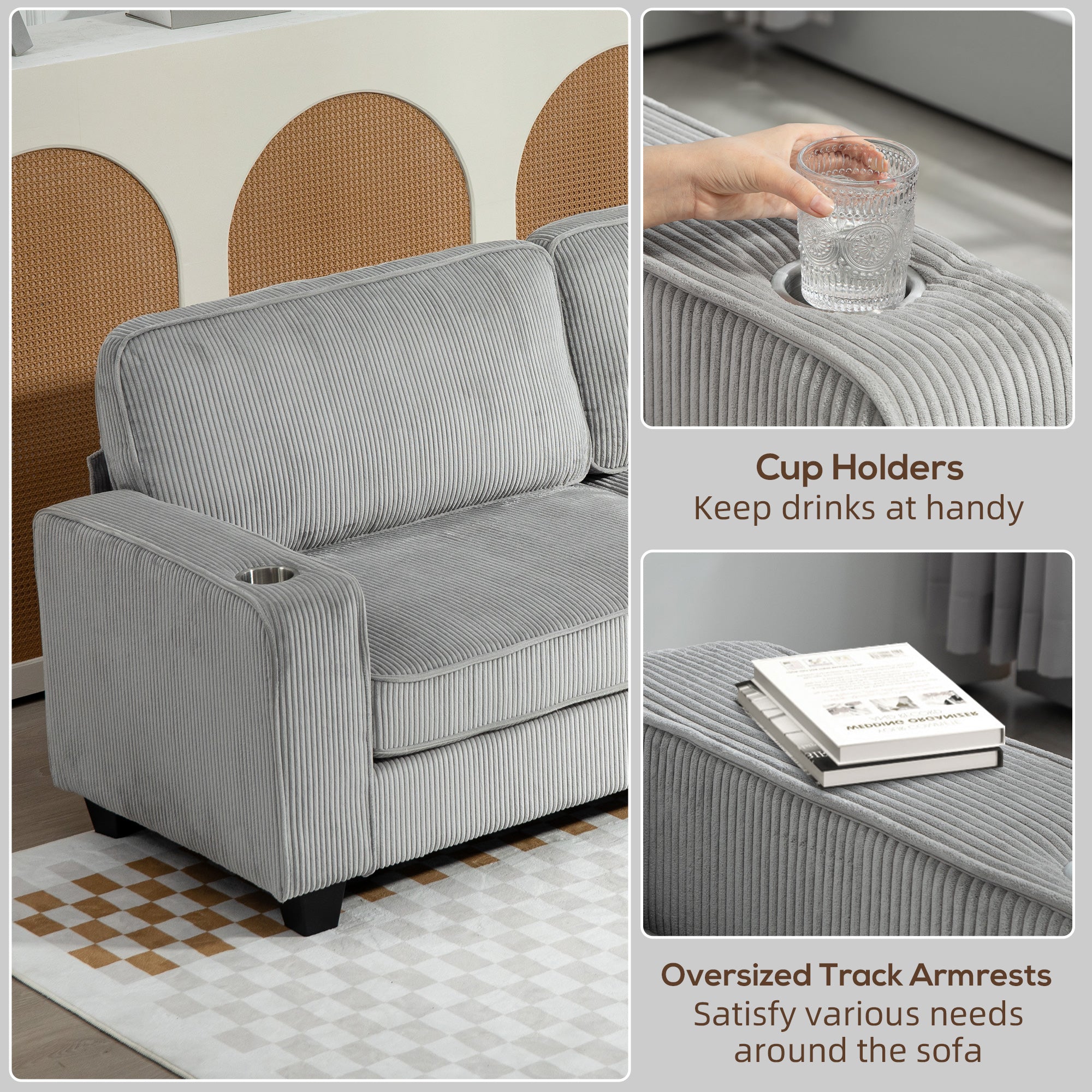 HOMCOM Modern 3 Seater Sofa with Spring Cushion, 90