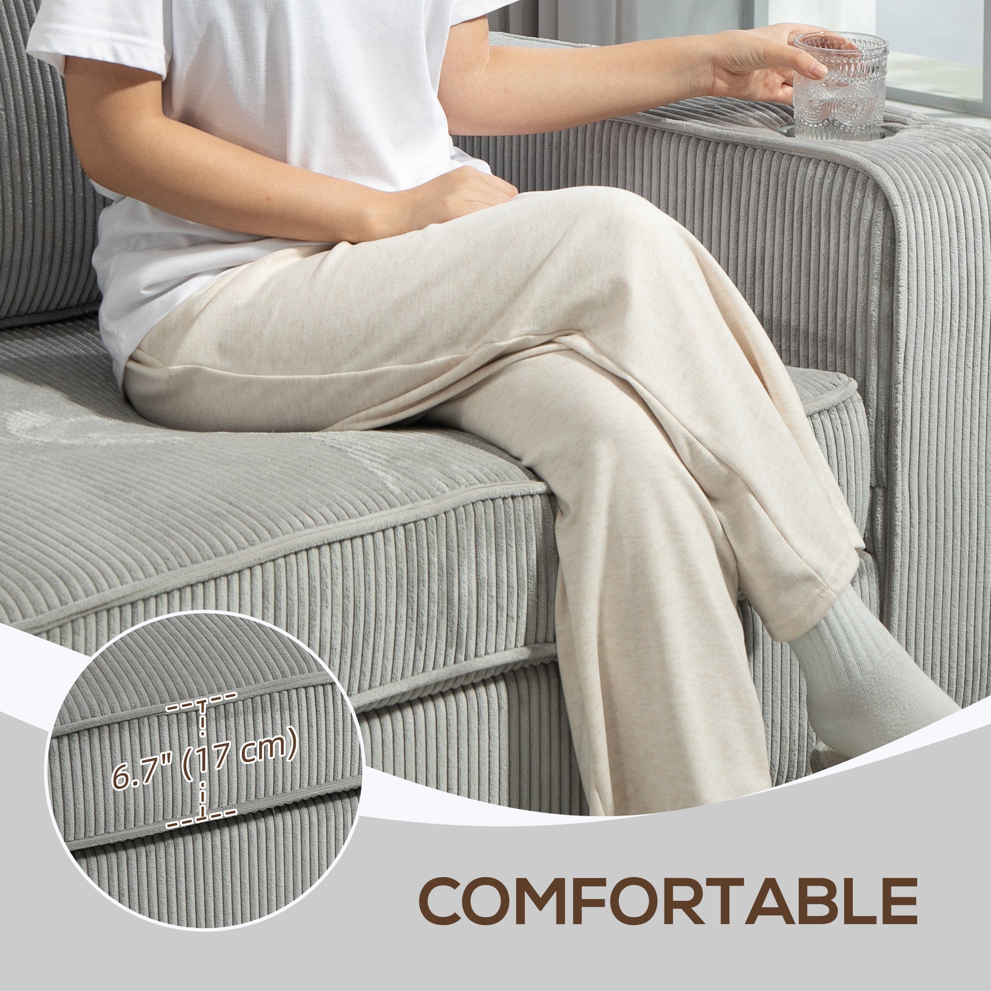 HOMCOM Modern 3 Seater Sofa with Spring Cushion, 90