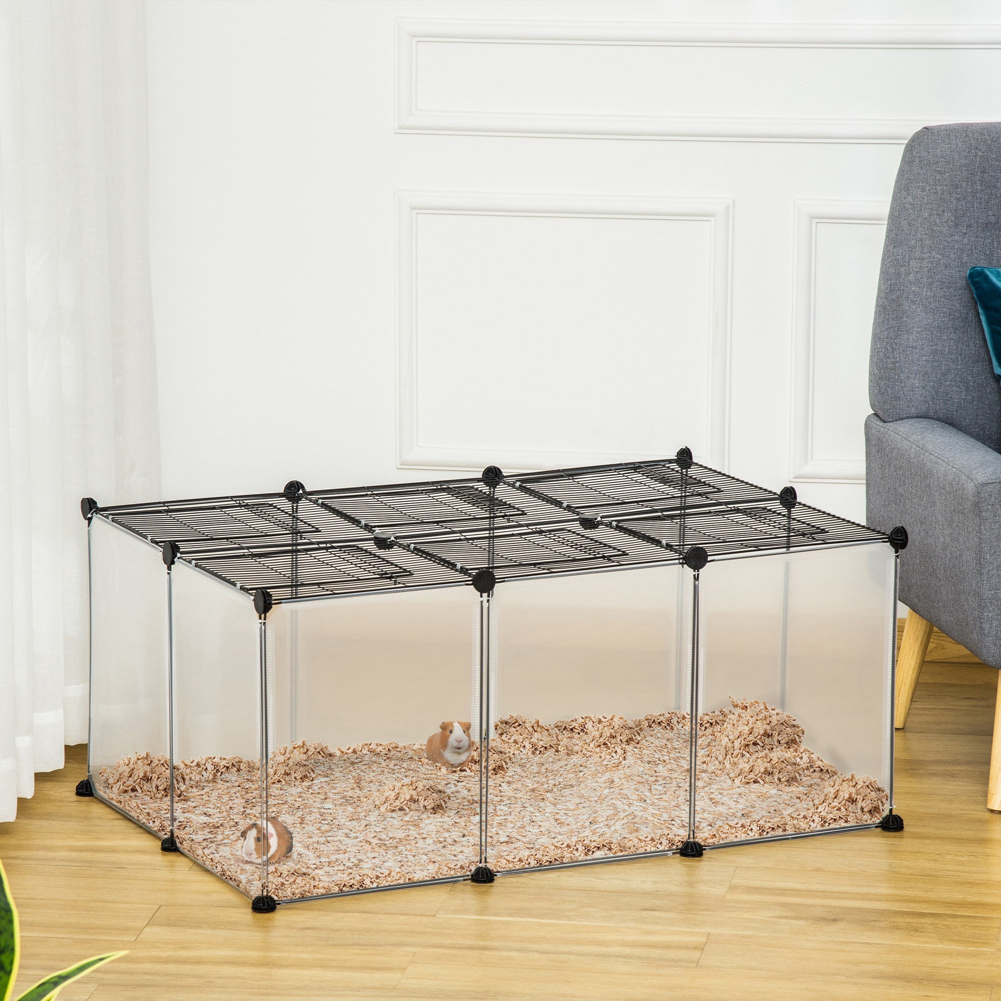 PawHut 22 Panels Pet Playpen, Small Animal Playpen with Doors, Portable Metal Wire Yard Guinea Pig Pen for Chinchillas, 14" x 18"