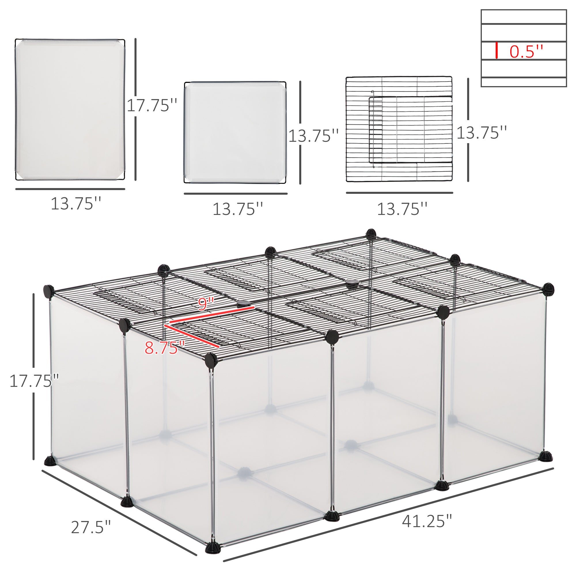 PawHut 22 Panels Pet Playpen, Small Animal Playpen with Doors, Portable Metal Wire Yard Guinea Pig Pen for Chinchillas, 14" x 18"