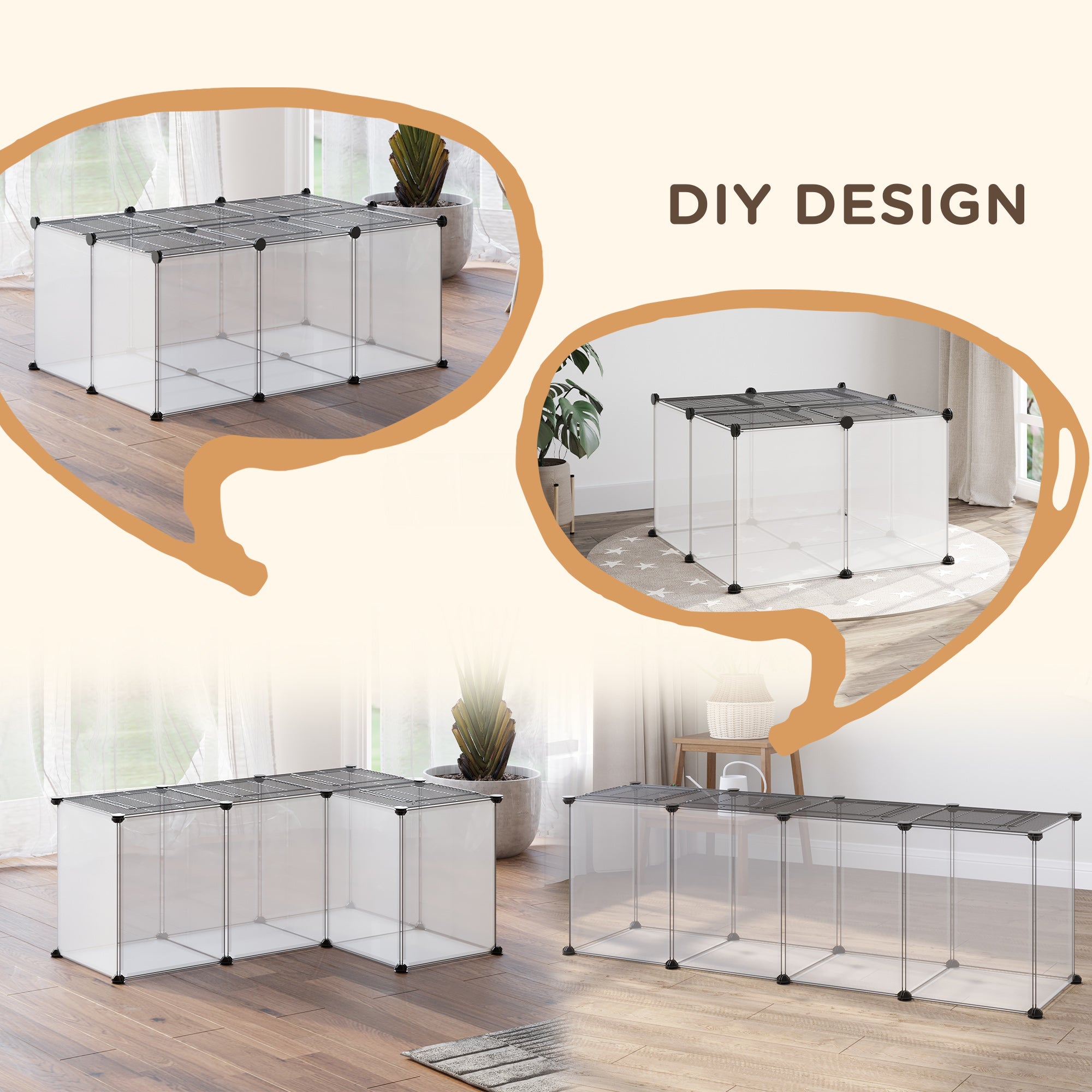 PawHut DIY Pet Playpen with Door Bottom 22 Panels Small Animal Cage for Guinea Pigs, Rabbit, Chinchilla, Transparent