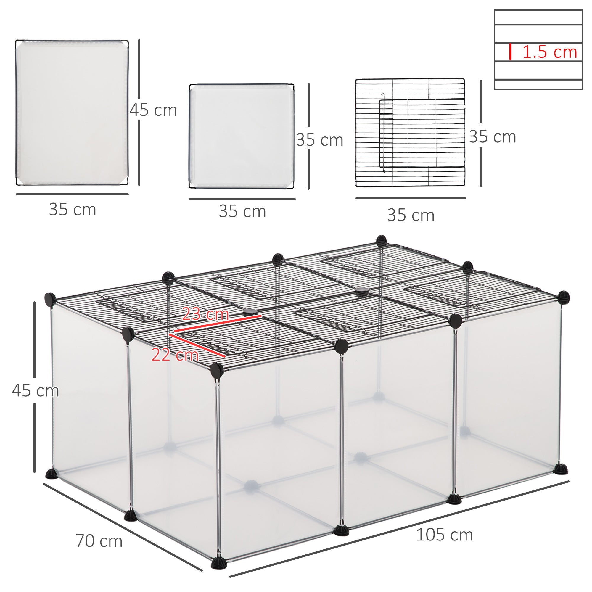 PawHut DIY Pet Playpen with Door Bottom 22 Panels Small Animal Cage for Guinea Pigs, Rabbit, Chinchilla, Transparent