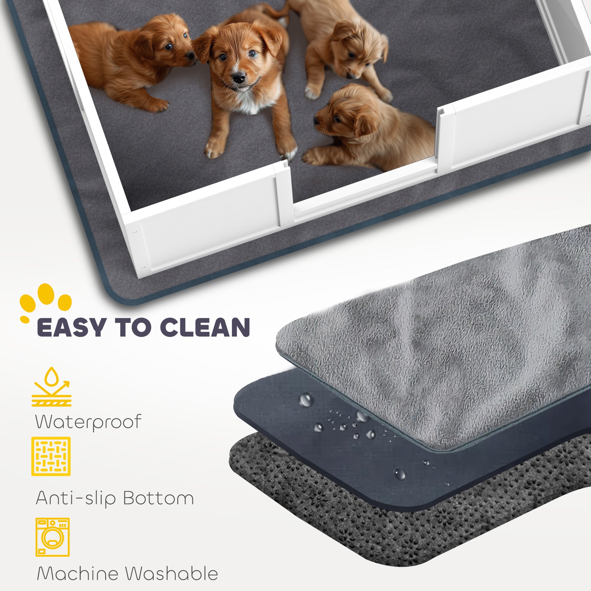 PawHut Whelping Box for Dogs with Water-Resistant Washable Whelping Pad, Dog Whelping Box with Clear Panels, Adjustable Entrance, Two Room Design, Non-Slip Foot Pads, for Small Dogs, 164 x 80cm