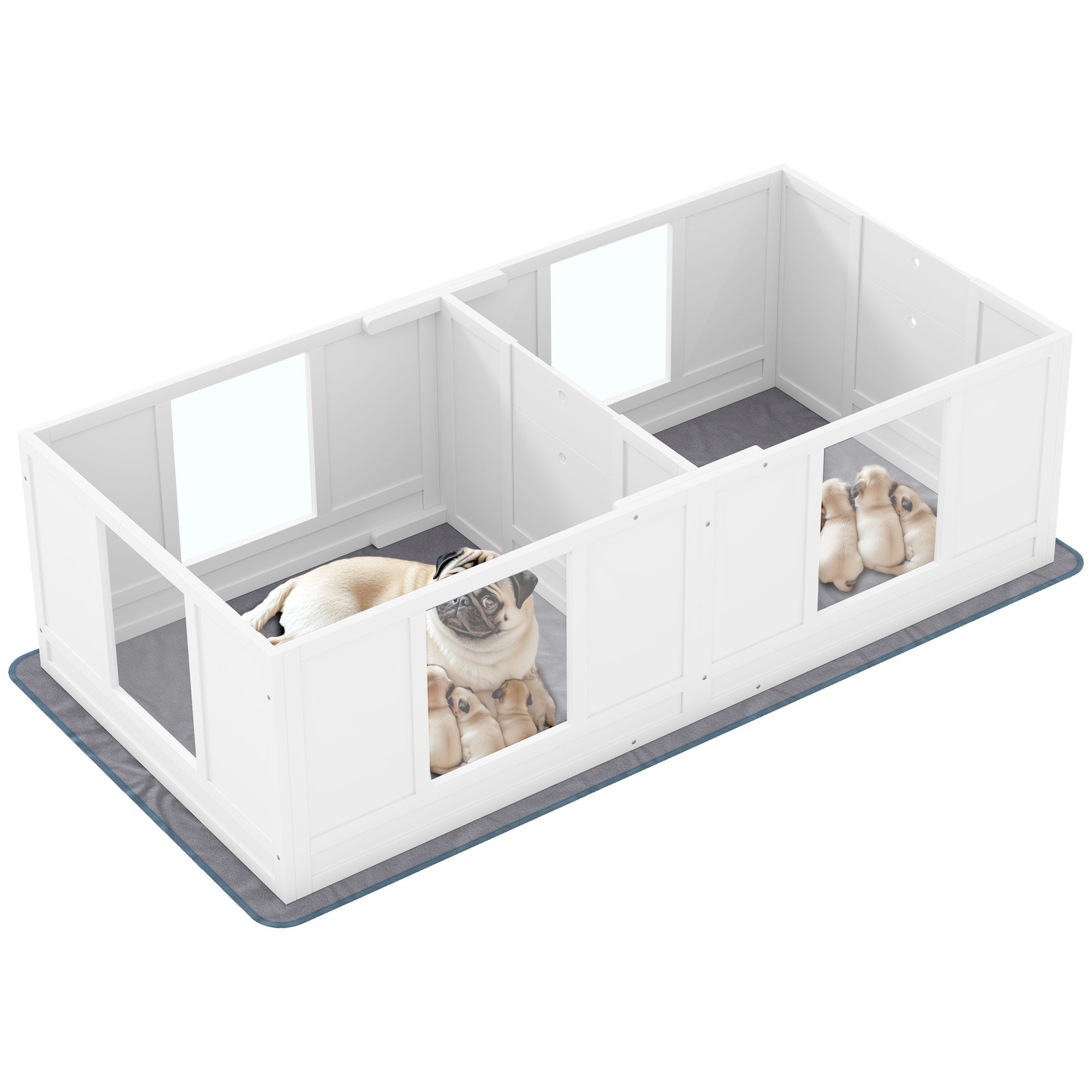 PawHut Whelping Box for Dogs with Water-Resistant Washable Whelping Pad, Dog Whelping Box with Clear Panels, Adjustable Entrance, Two Room Design, Non-Slip Foot Pads, for Small Dogs, 164 x 80cm