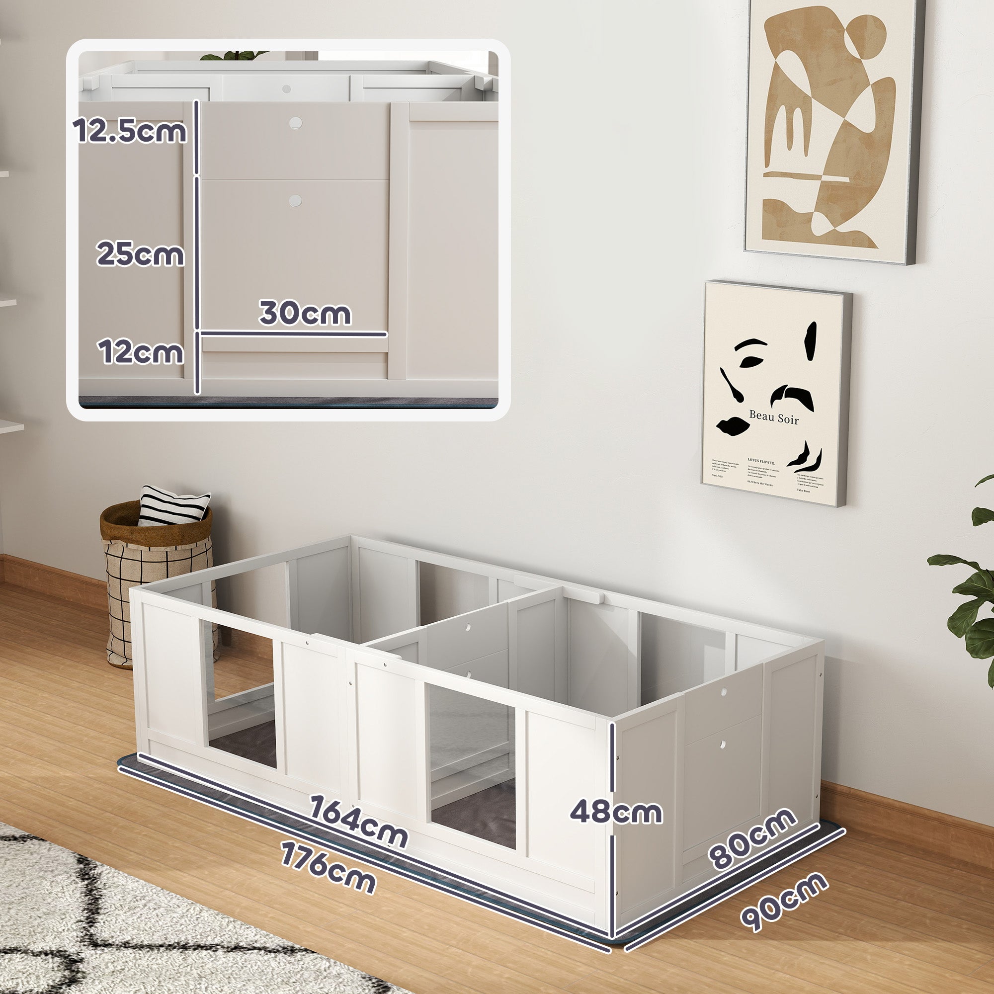 PawHut Whelping Box for Dogs with Water-Resistant Washable Whelping Pad, Dog Whelping Box with Clear Panels, Adjustable Entrance, Two Room Design, Non-Slip Foot Pads, for Small Dogs, 164 x 80cm