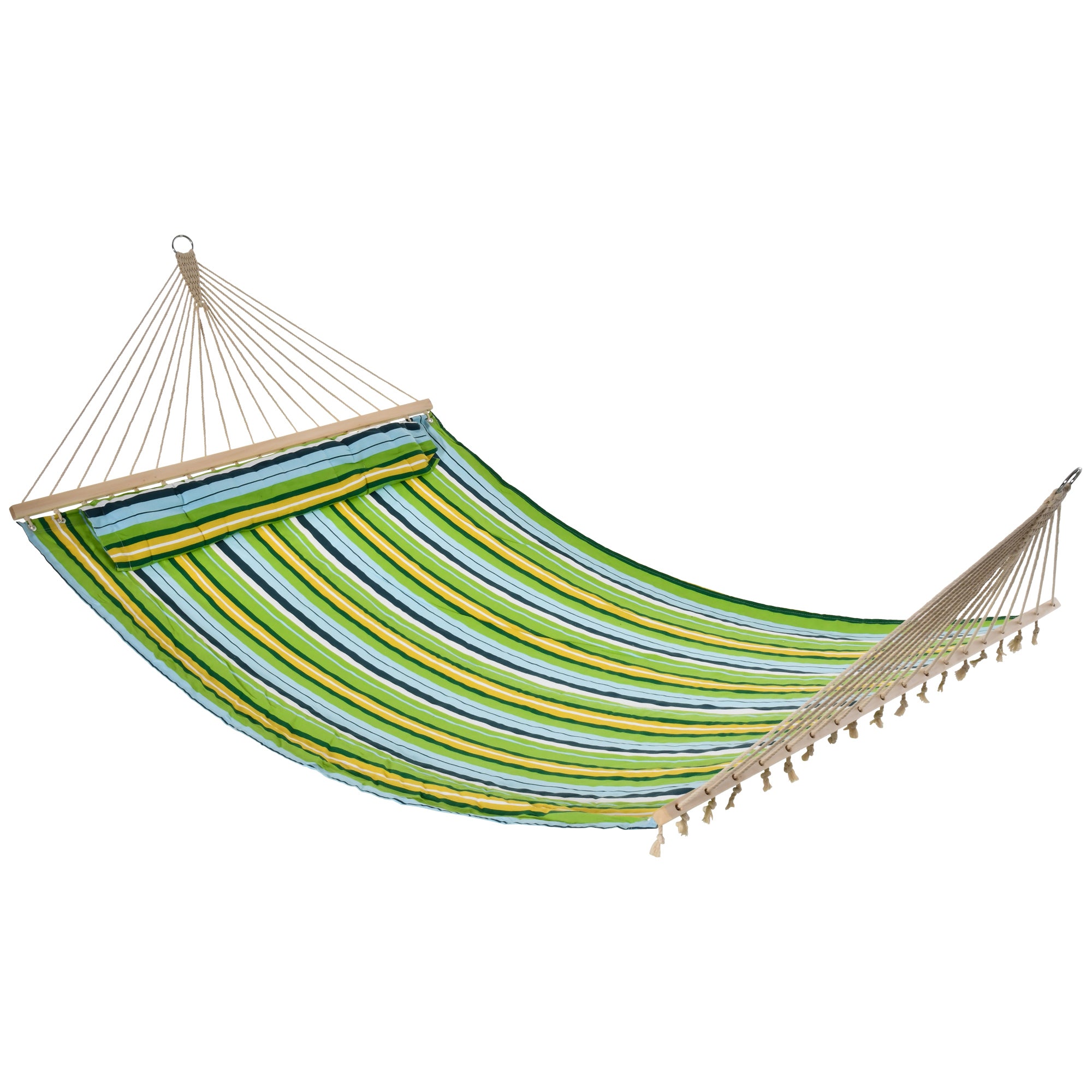 Outsunny 83" Patio Double Hammock, Wide Outdoor Hammock Bed Striped Fits 2 People Sunbed Camping hang Sleep w/ Pillow, White Stripe