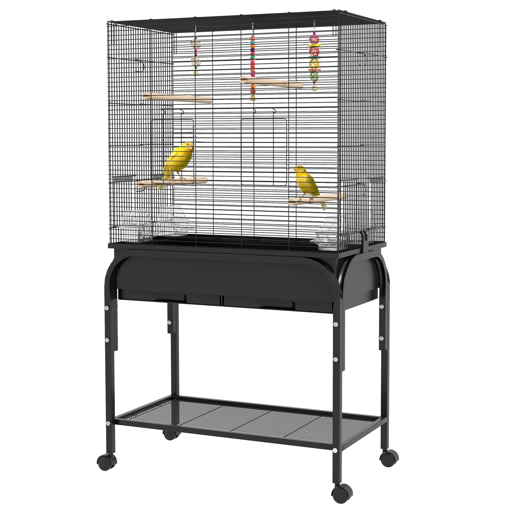 PawHut 51" Bird Cage for Budgies Canaries Finches Lovebirds Parakeets with Rolling Stand, Toys, Black