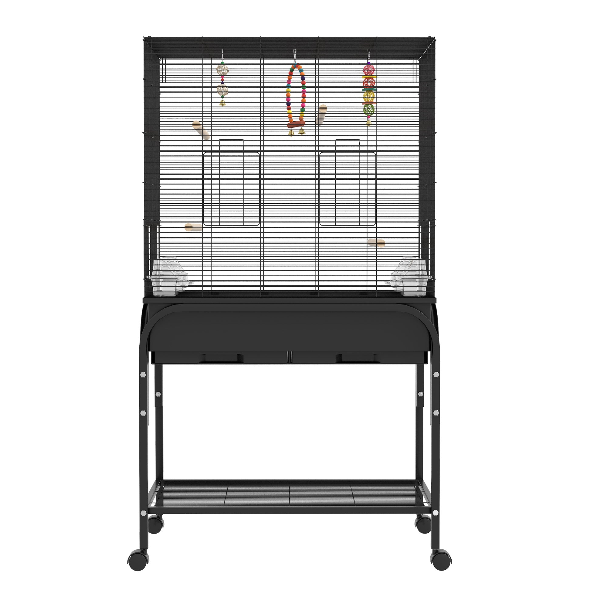 PawHut 51" Bird Cage for Budgies Canaries Finches Lovebirds Parakeets with Rolling Stand, Toys, Black