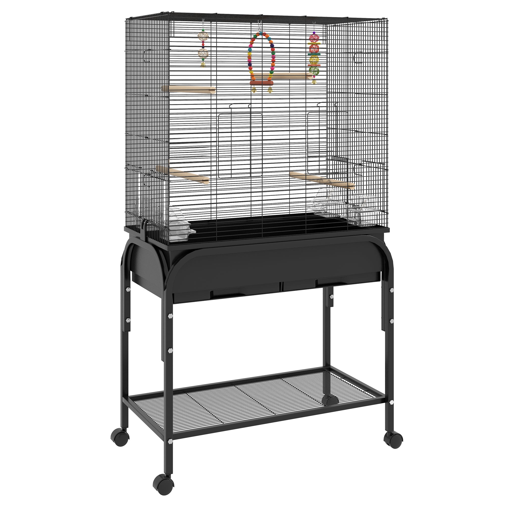 PawHut 51" Bird Cage for Budgies Canaries Finches Lovebirds Parakeets with Rolling Stand, Toys, Black