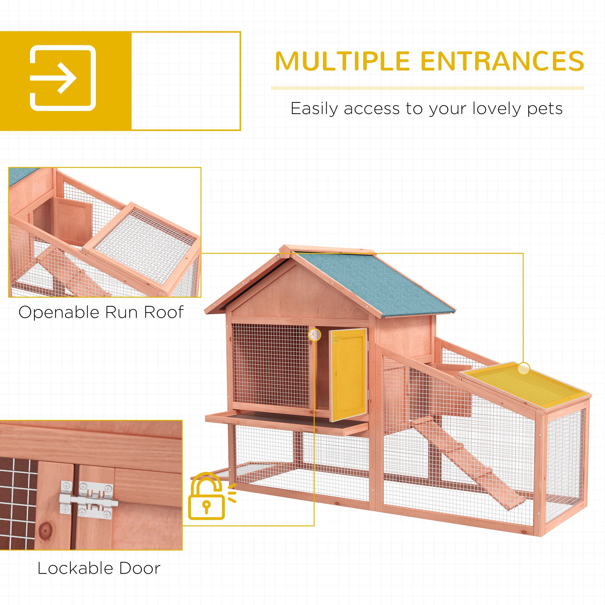 PawHut 2 Tier Rabbit Hutch Outdoor Bunny House Guinea Pig Cage with Removable Tray, Ramp, Asphalt Roof