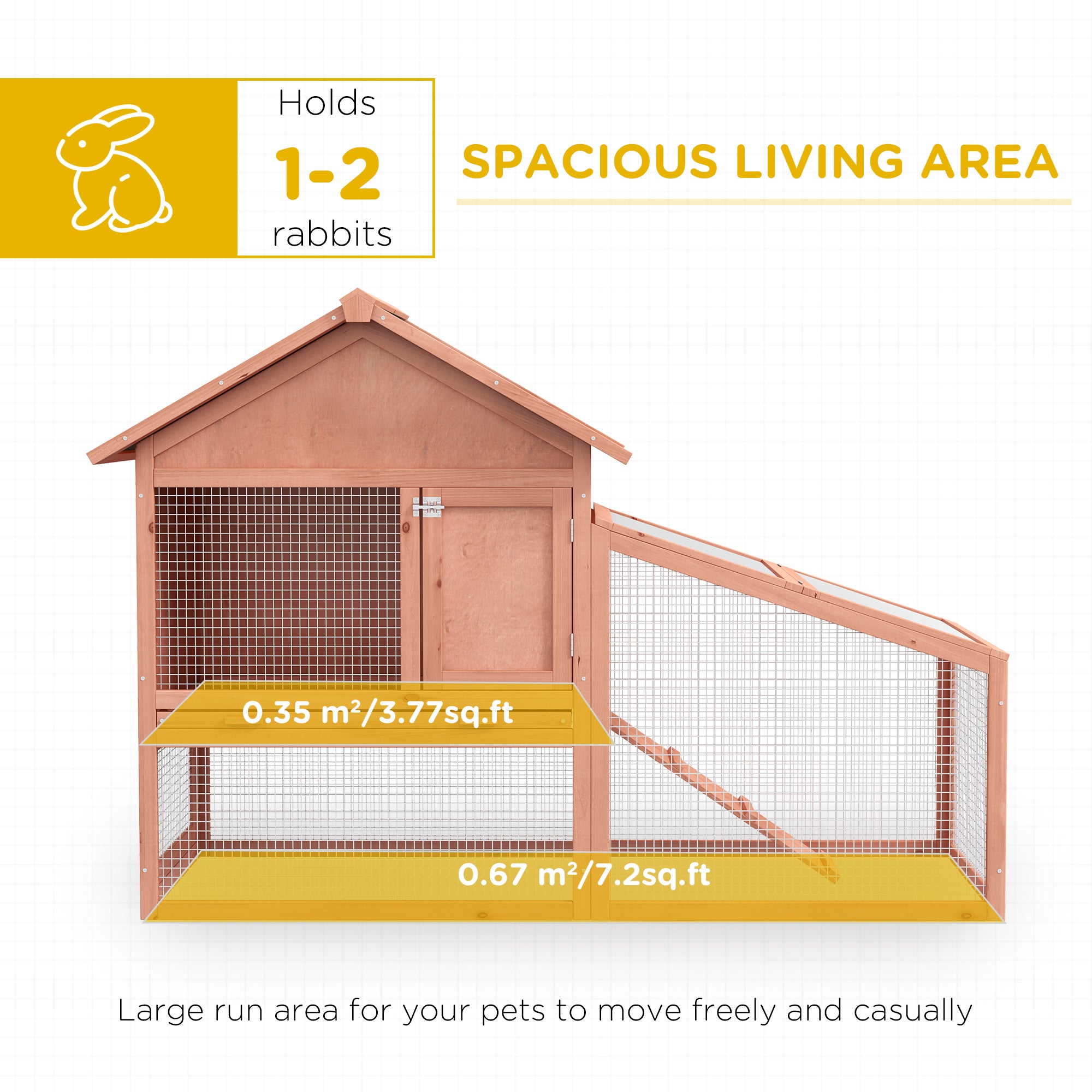 PawHut 2 Tier Rabbit Hutch Outdoor Bunny House Guinea Pig Cage with Removable Tray, Ramp, Asphalt Roof