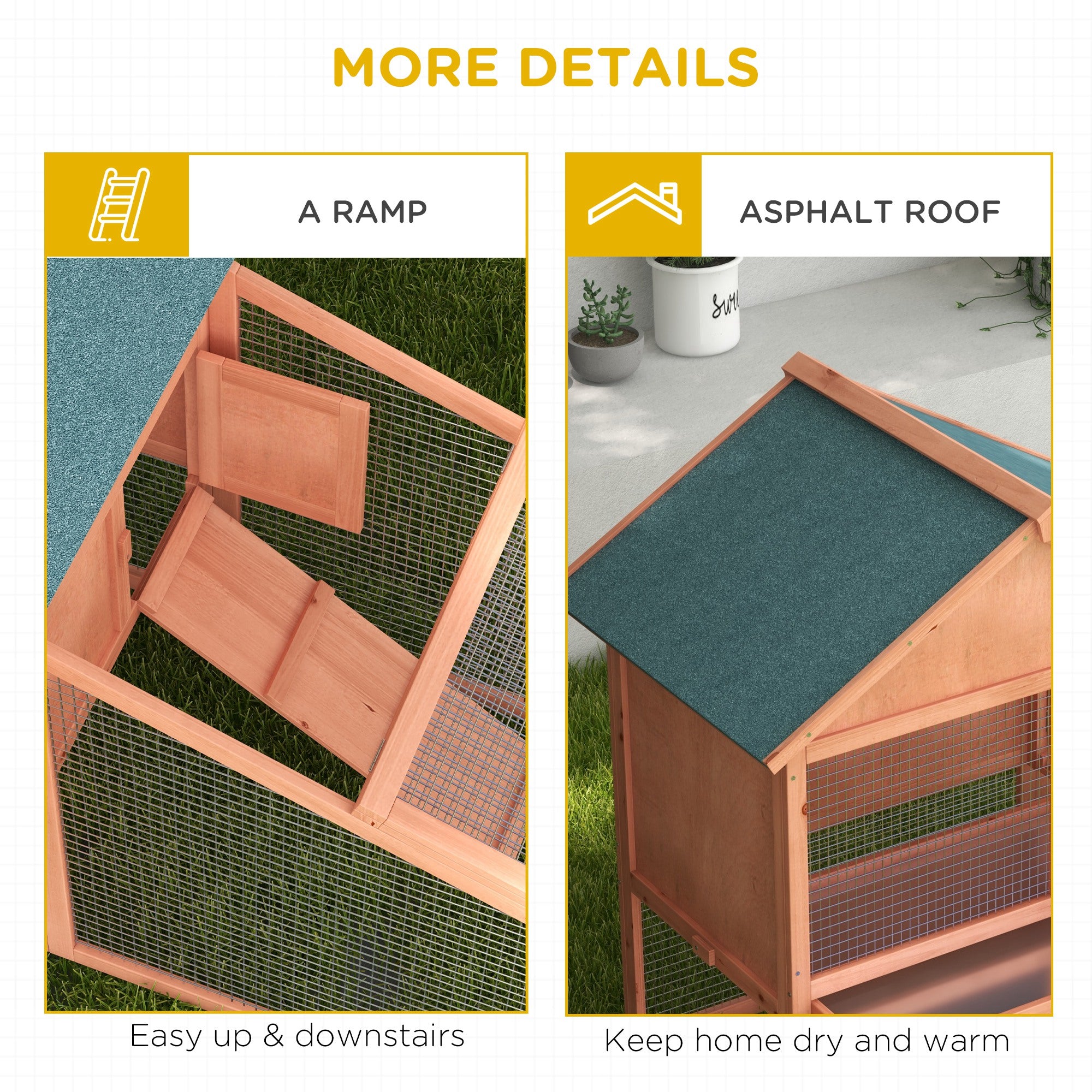 PawHut 2 Tier Rabbit Hutch Outdoor Bunny House Guinea Pig Cage with Removable Tray, Ramp, Asphalt Roof