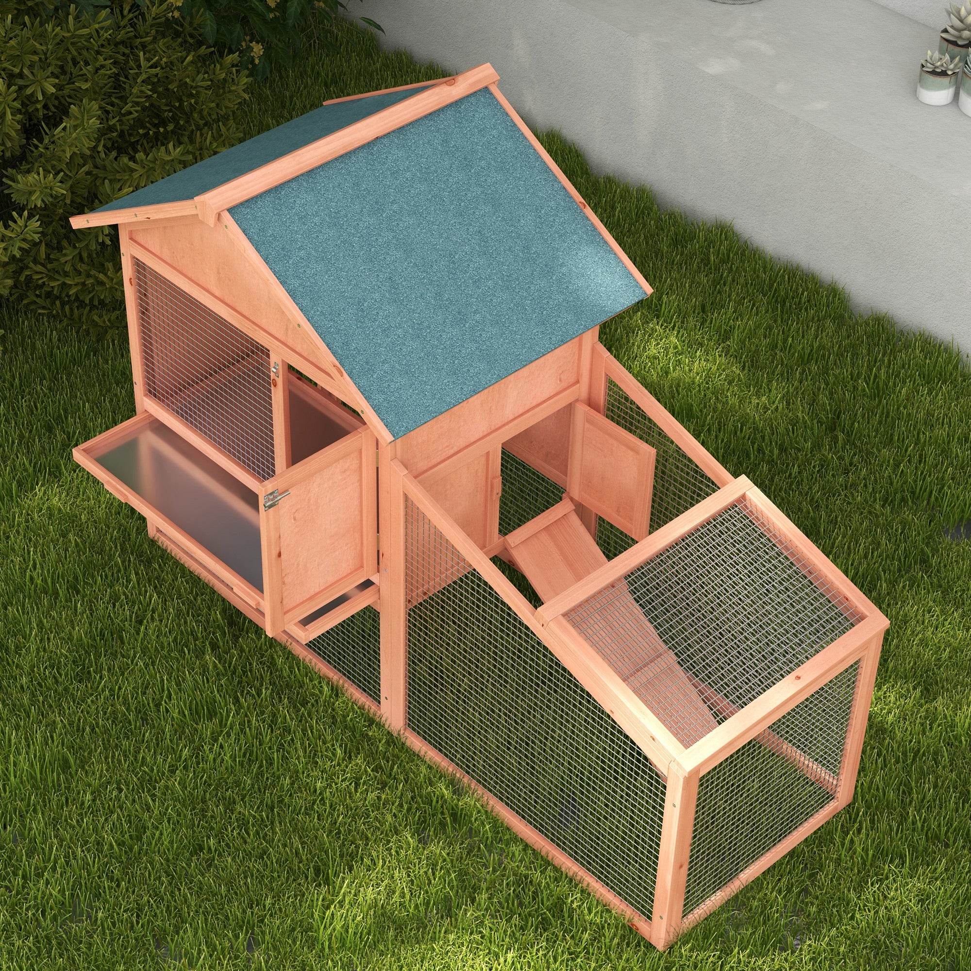 PawHut 2 Tier Rabbit Hutch Outdoor Bunny House Guinea Pig Cage with Removable Tray, Ramp, Asphalt Roof
