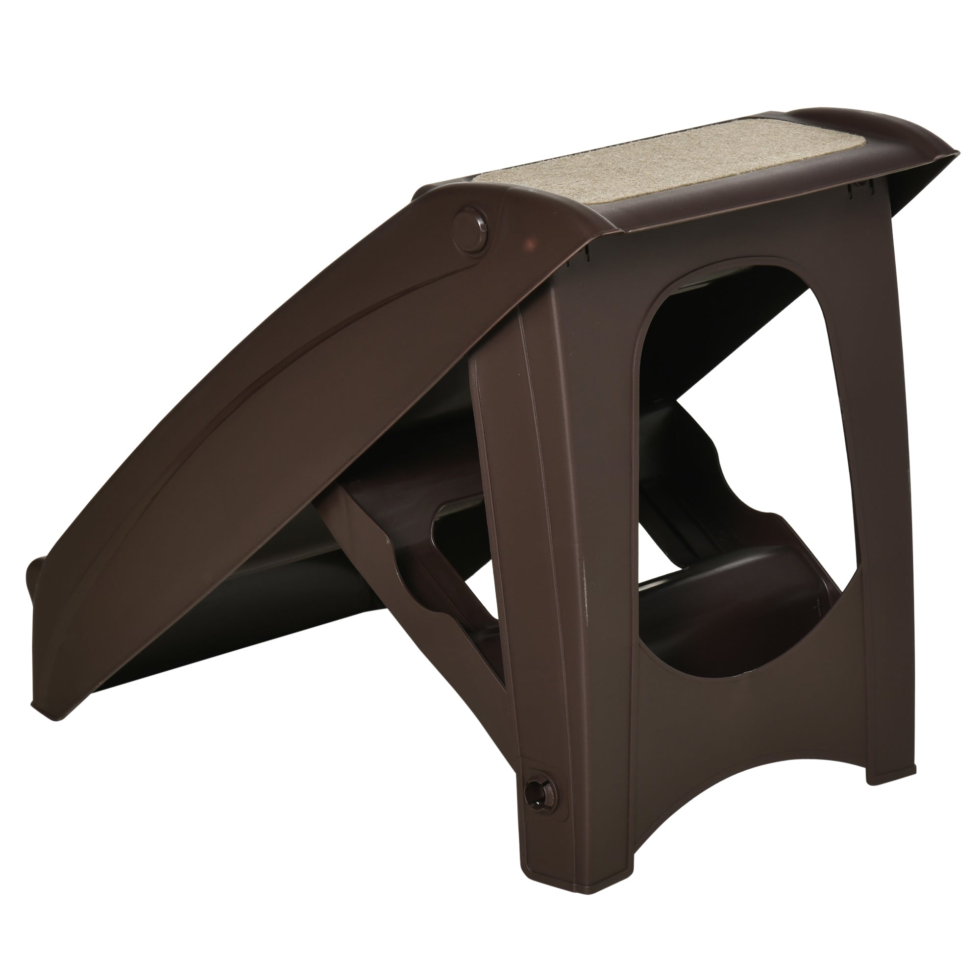 PawHut 4-Level Portable Dog Stairs, Foldable Dog Steps for Small Dogs, Lightweight Cat Steps, with Nonslip Soft Mats, for High Bed, Sofa, Dark Brown